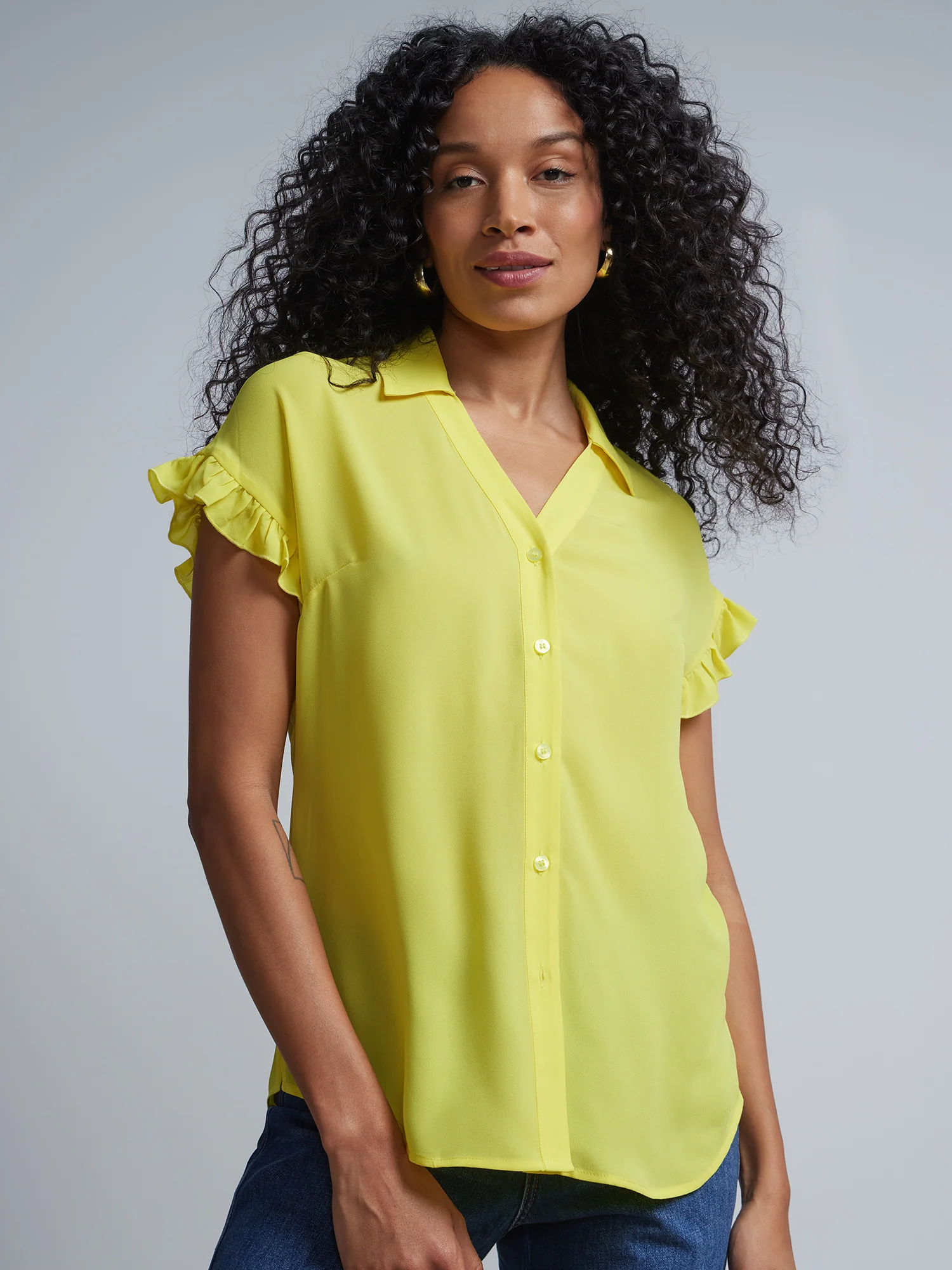 Flutter-Trim Button-Front Blouse - Image 15