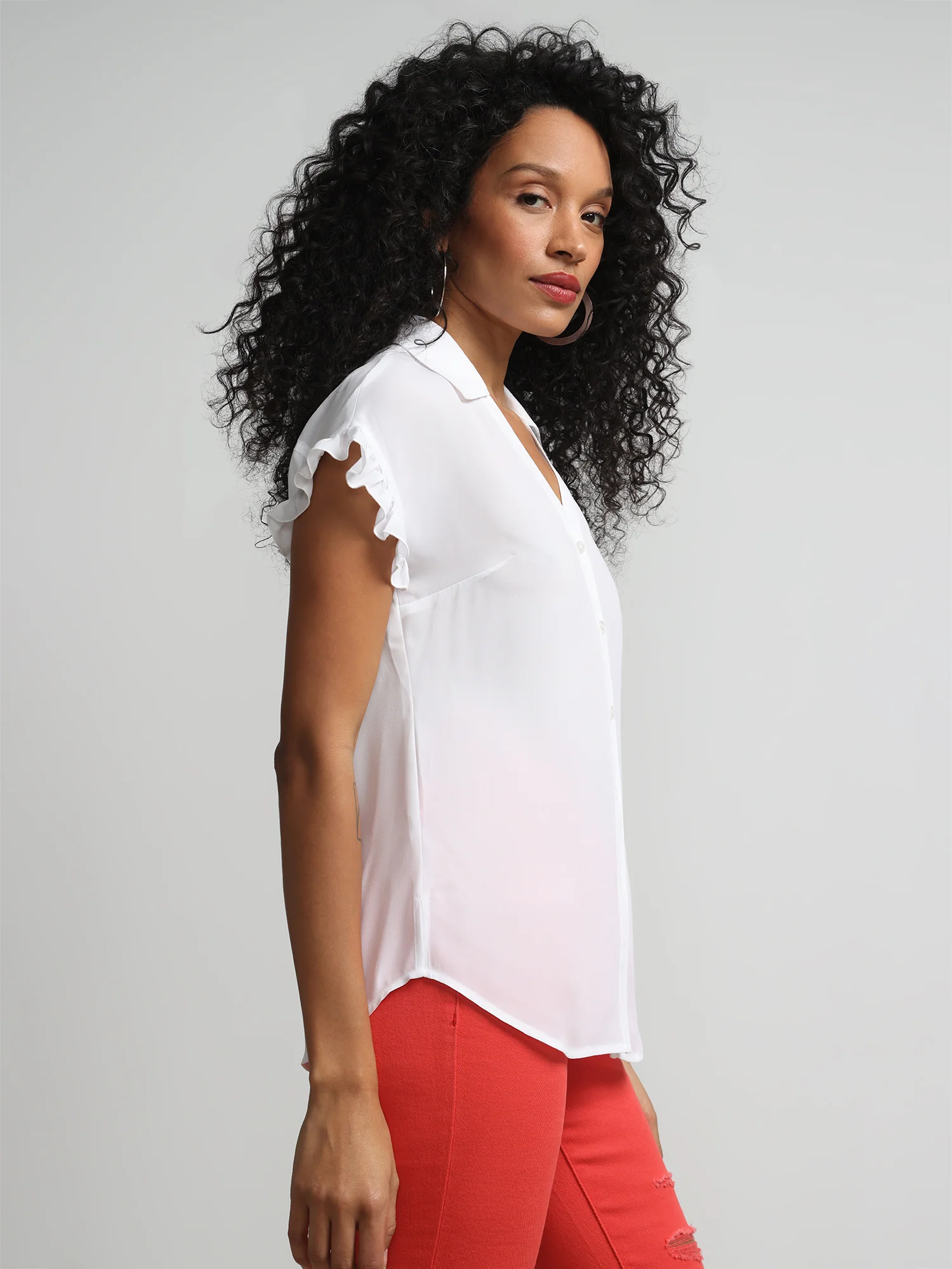 Flutter-Trim Button-Front Blouse - Image 2