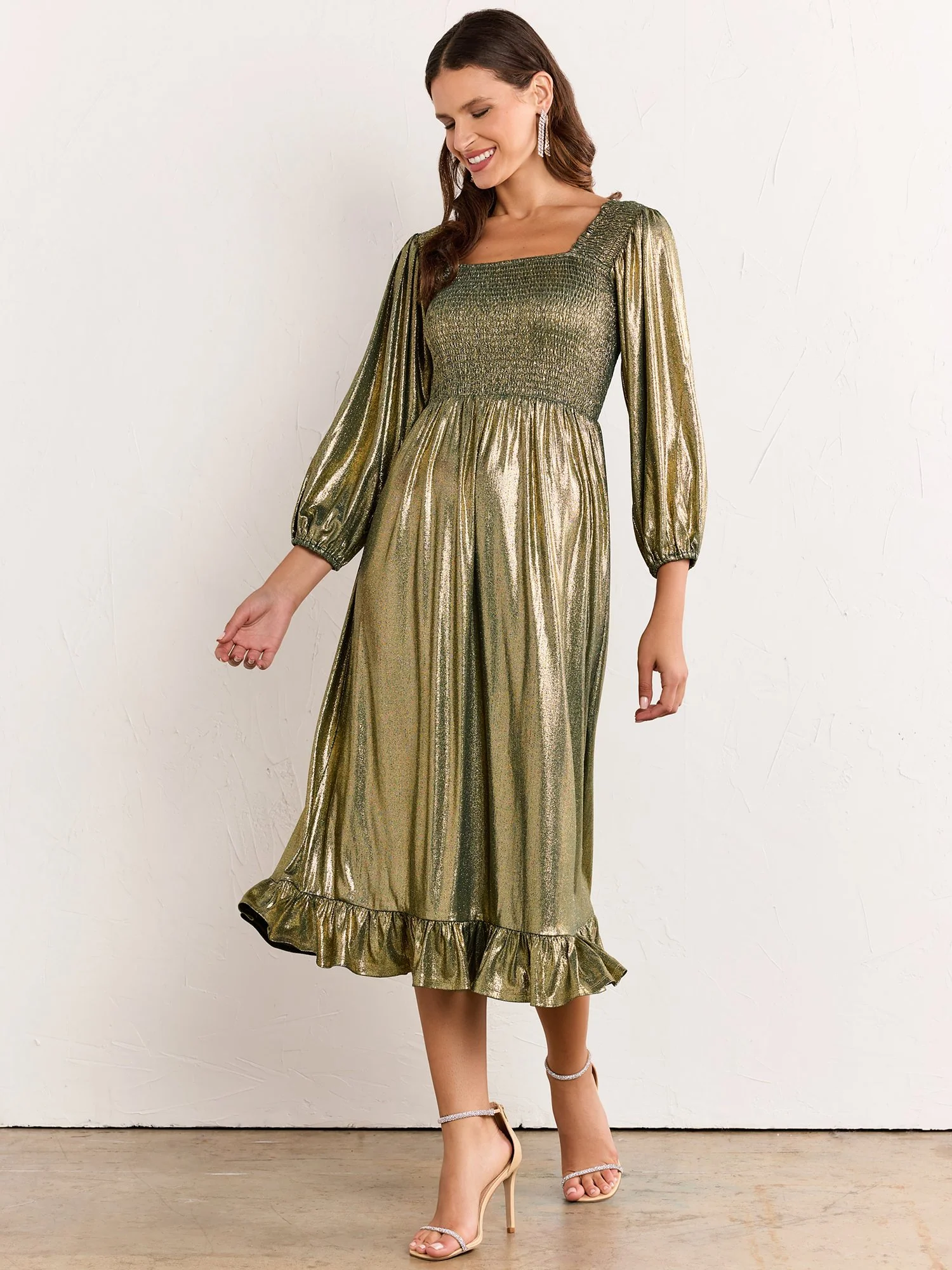 Sugarlips Foil Ribbed Knit Smocked Midi Dress - Brands We Love - Image 2