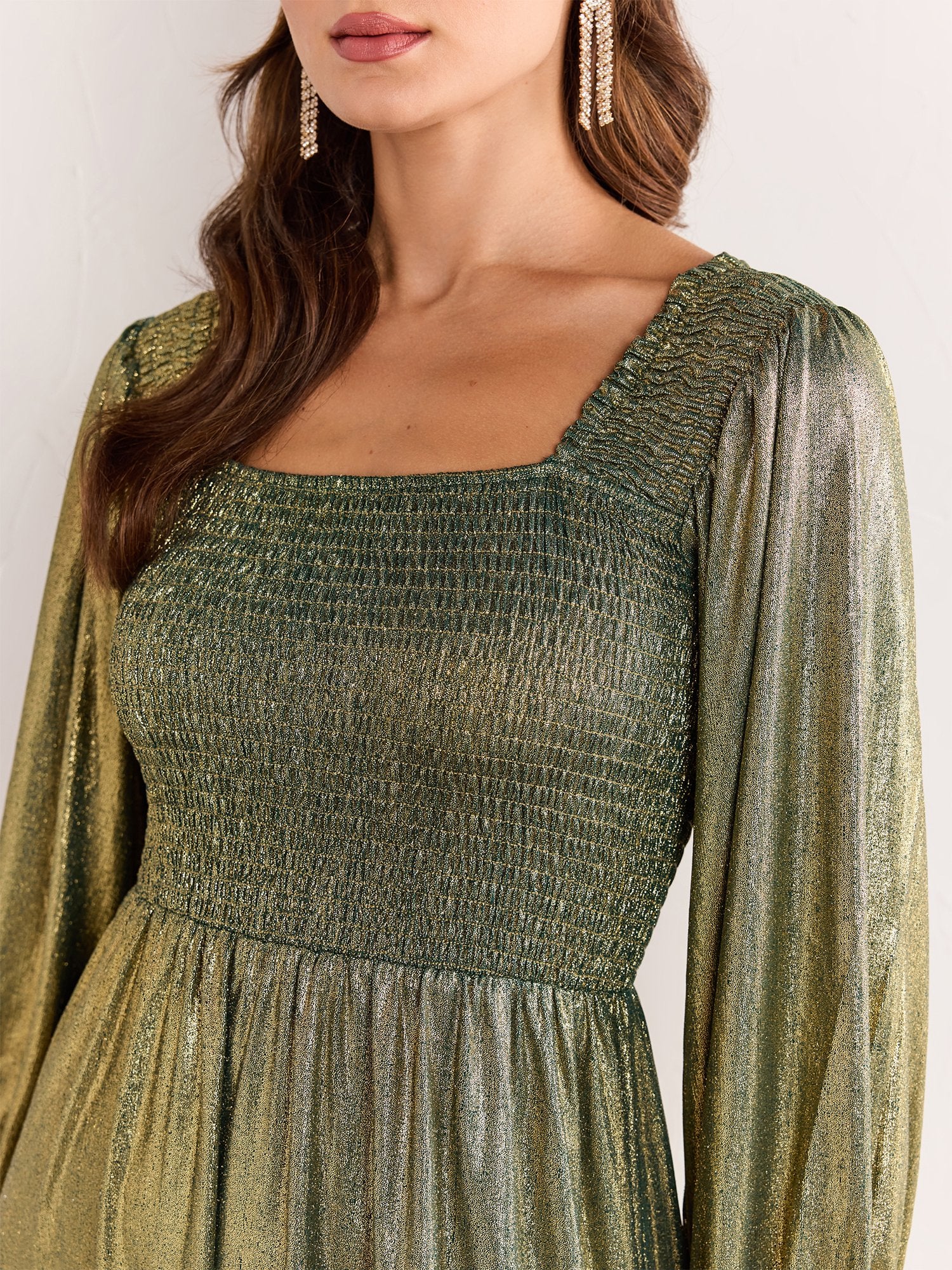 Sugarlips Foil Ribbed Knit Smocked Midi Dress - Brands We Love - Image 3