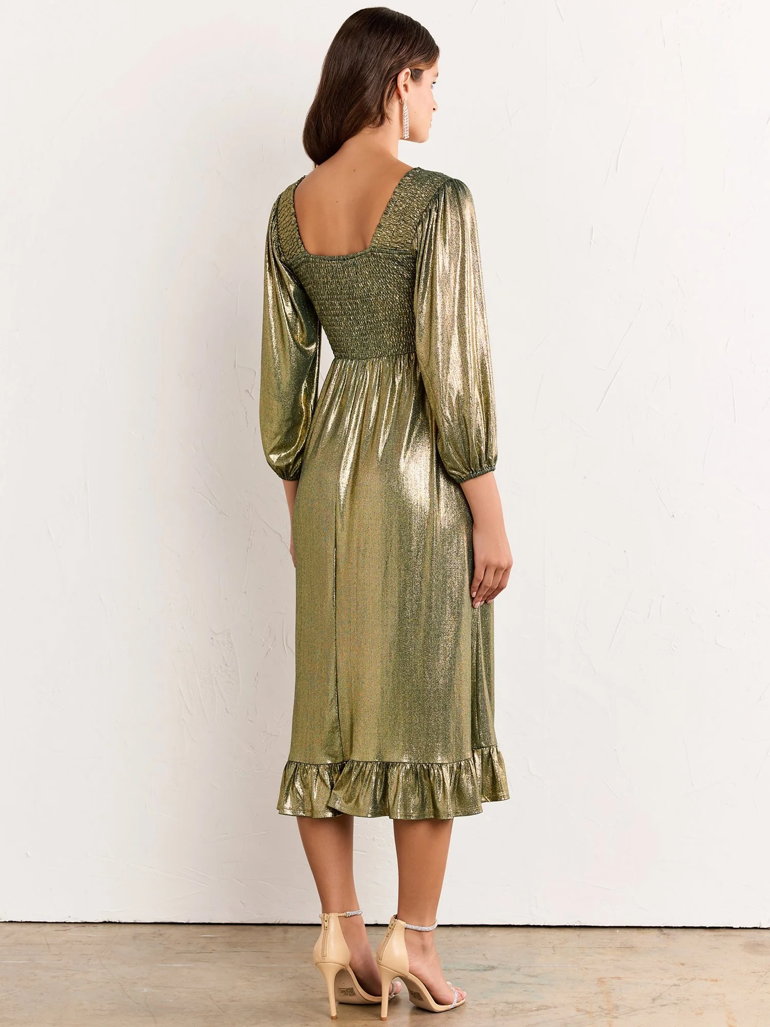 Sugarlips Foil Ribbed Knit Smocked Midi Dress - Brands We Love - Image 4