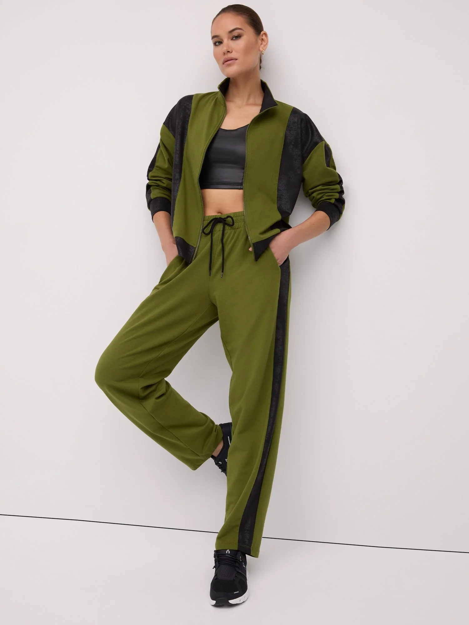 French Terry Faux-Leather Trim Pant - Image 2