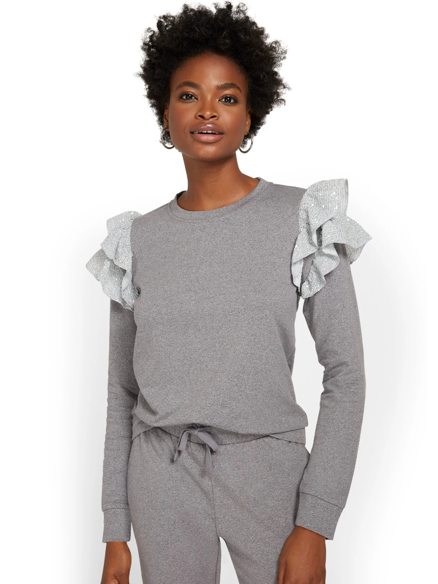 French Terry Ruffle-Detail Pullover - Image 2