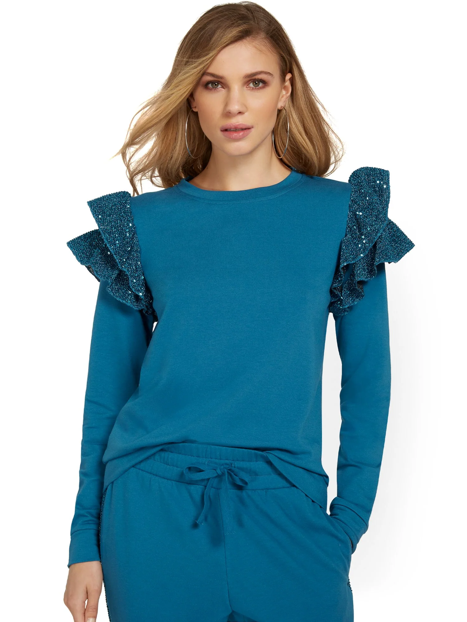 French Terry Ruffle-Detail Pullover - Image 5