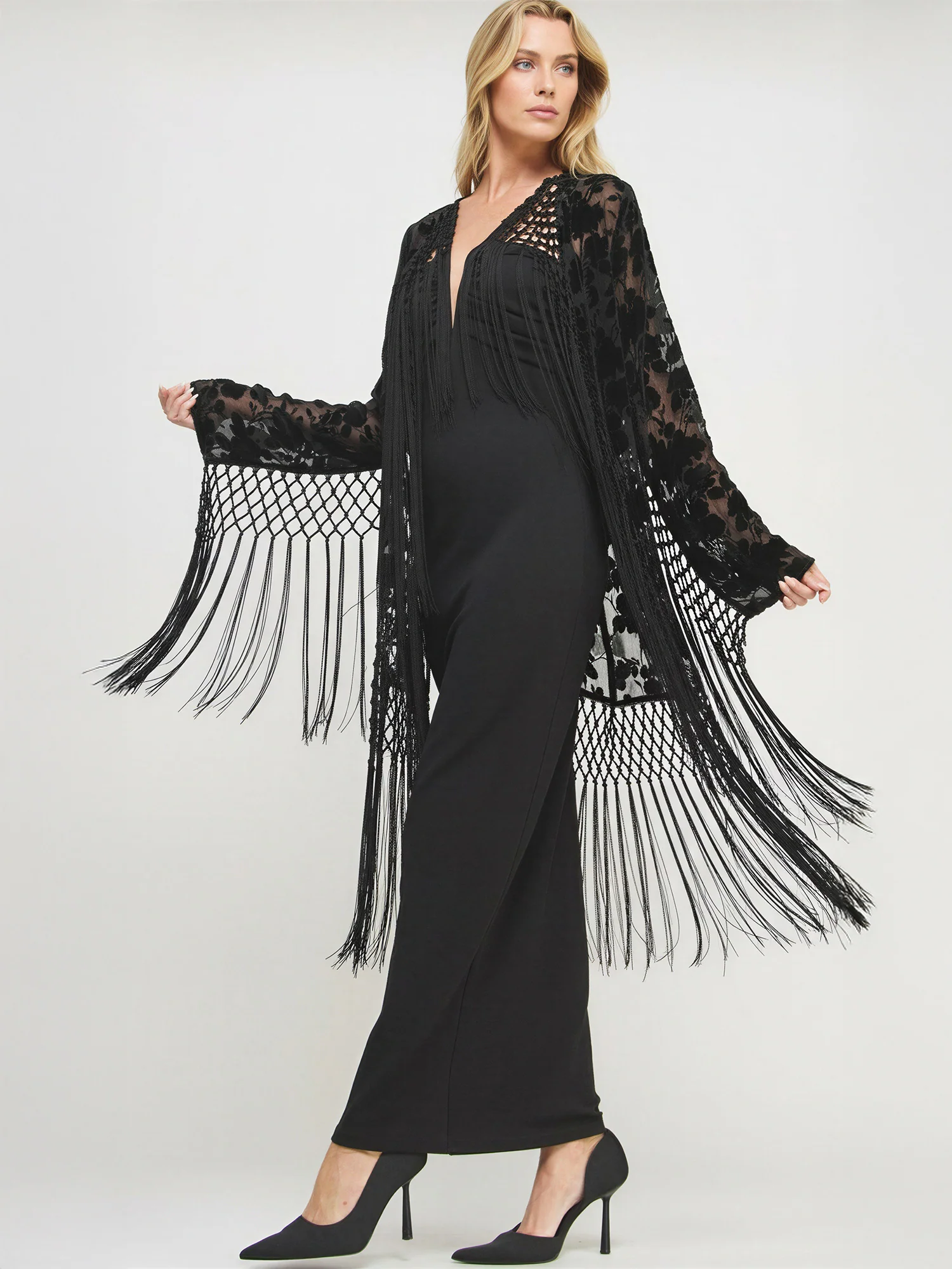 Fringe Duster Burnout Velvet Wrap - Image 2
