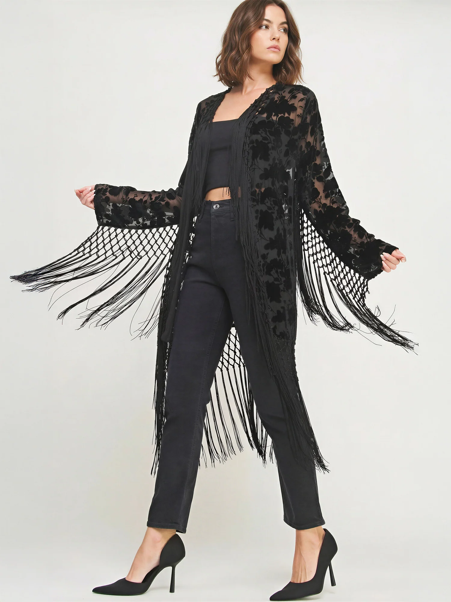 Fringe Duster Burnout Velvet Wrap - Image 4