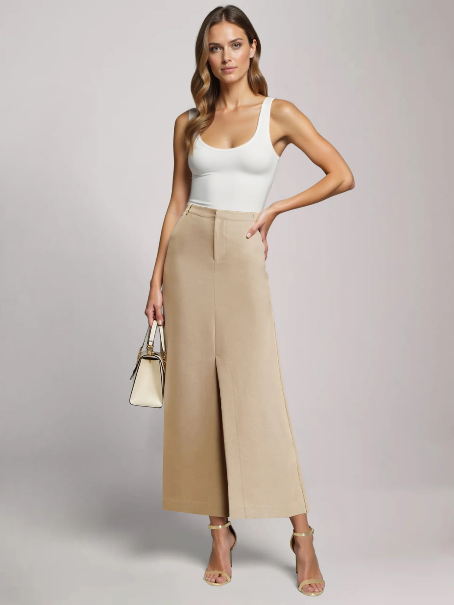 Front Slit High Waites Straight Skirt