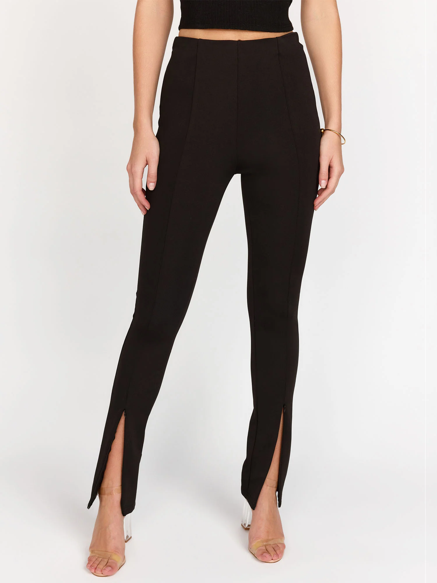 Front Slit Straight Leg Zipper Ponte Pant - Aaron & Amber - Image 2