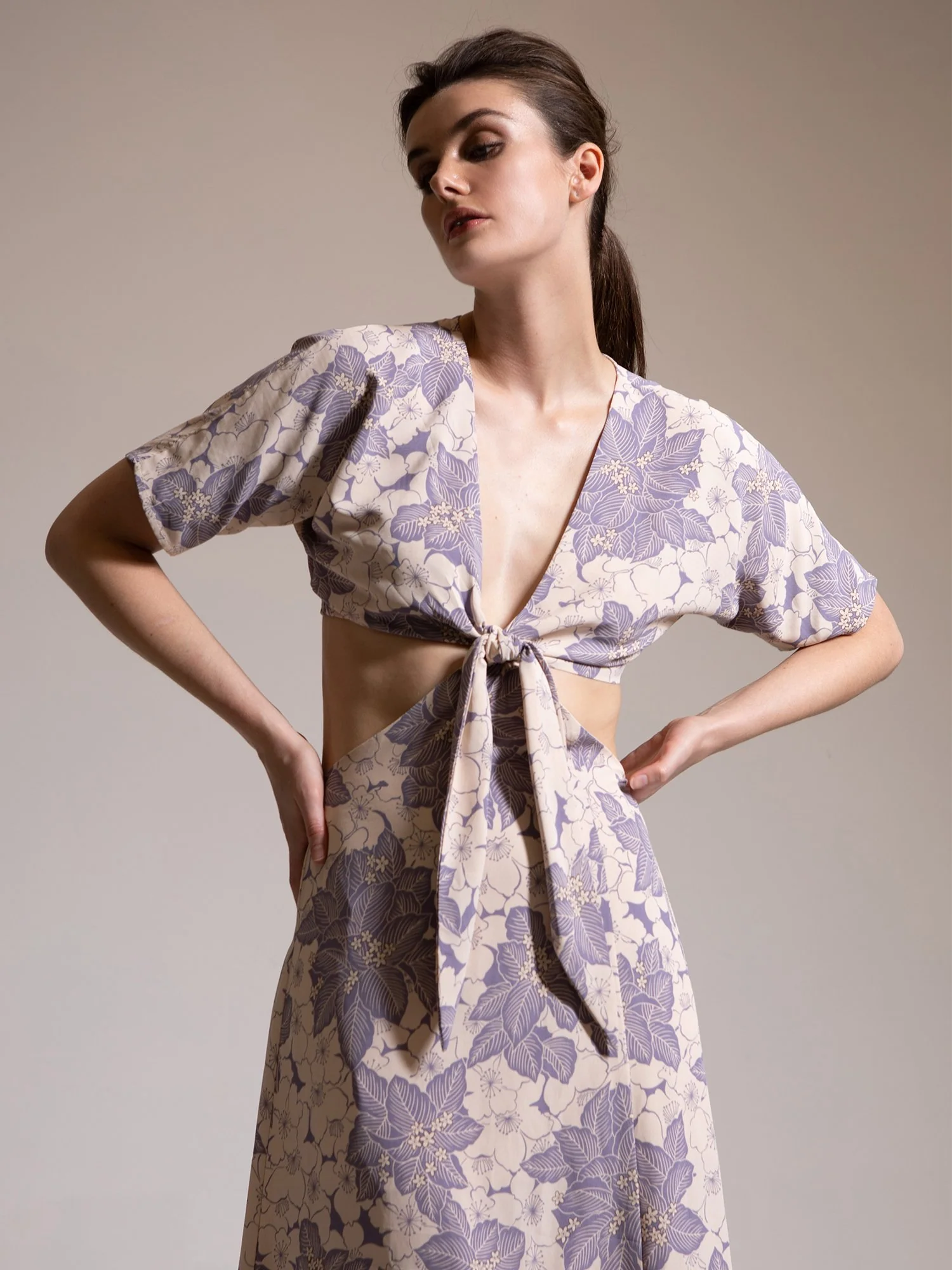 Fore Collection Front-Tie Cut Out Floral Short Sleeve Maxi Dress - Brands We Love - Image 3