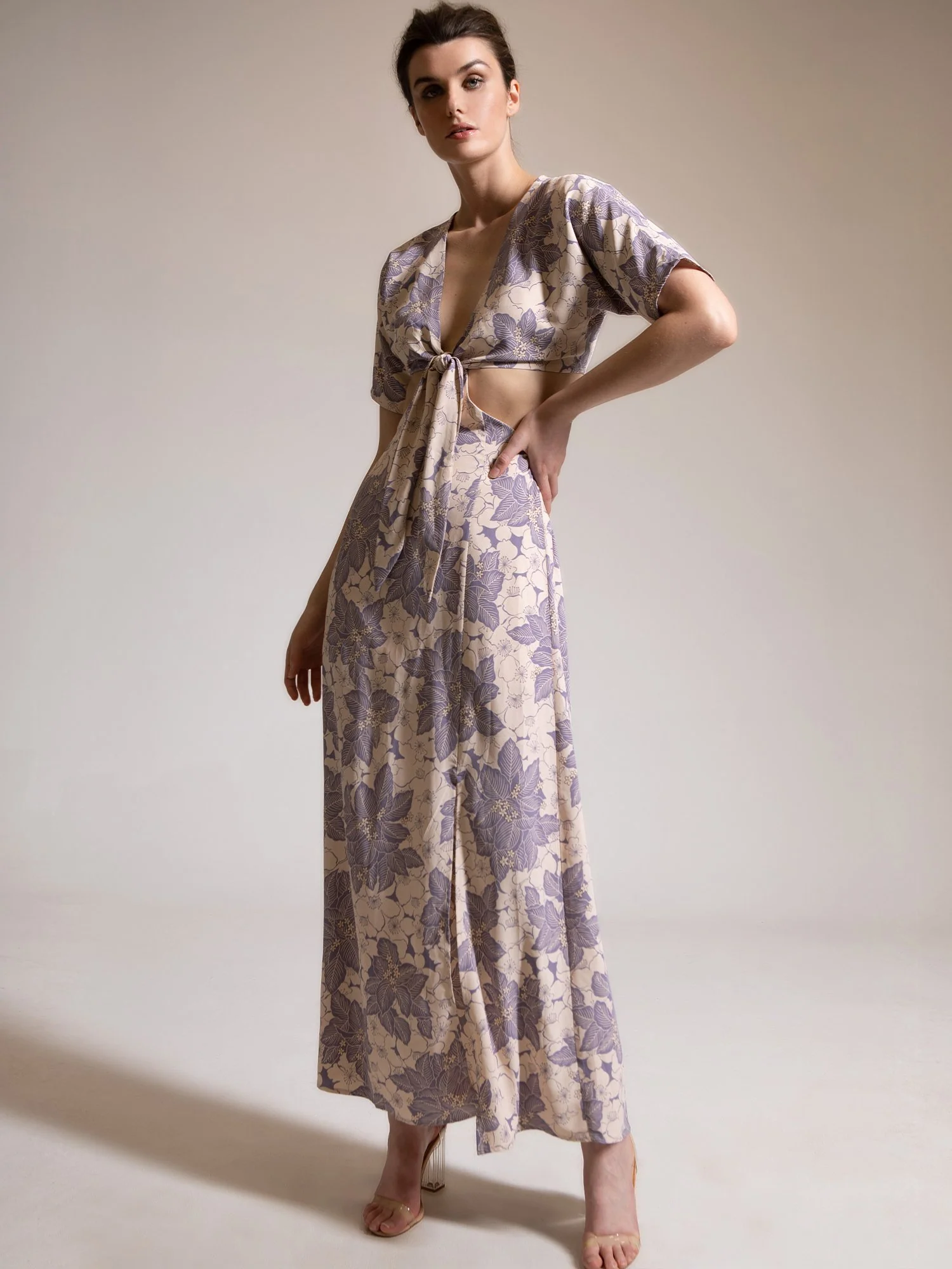 Fore Collection Front-Tie Cut Out Floral Short Sleeve Maxi Dress - Brands We Love - Image 4