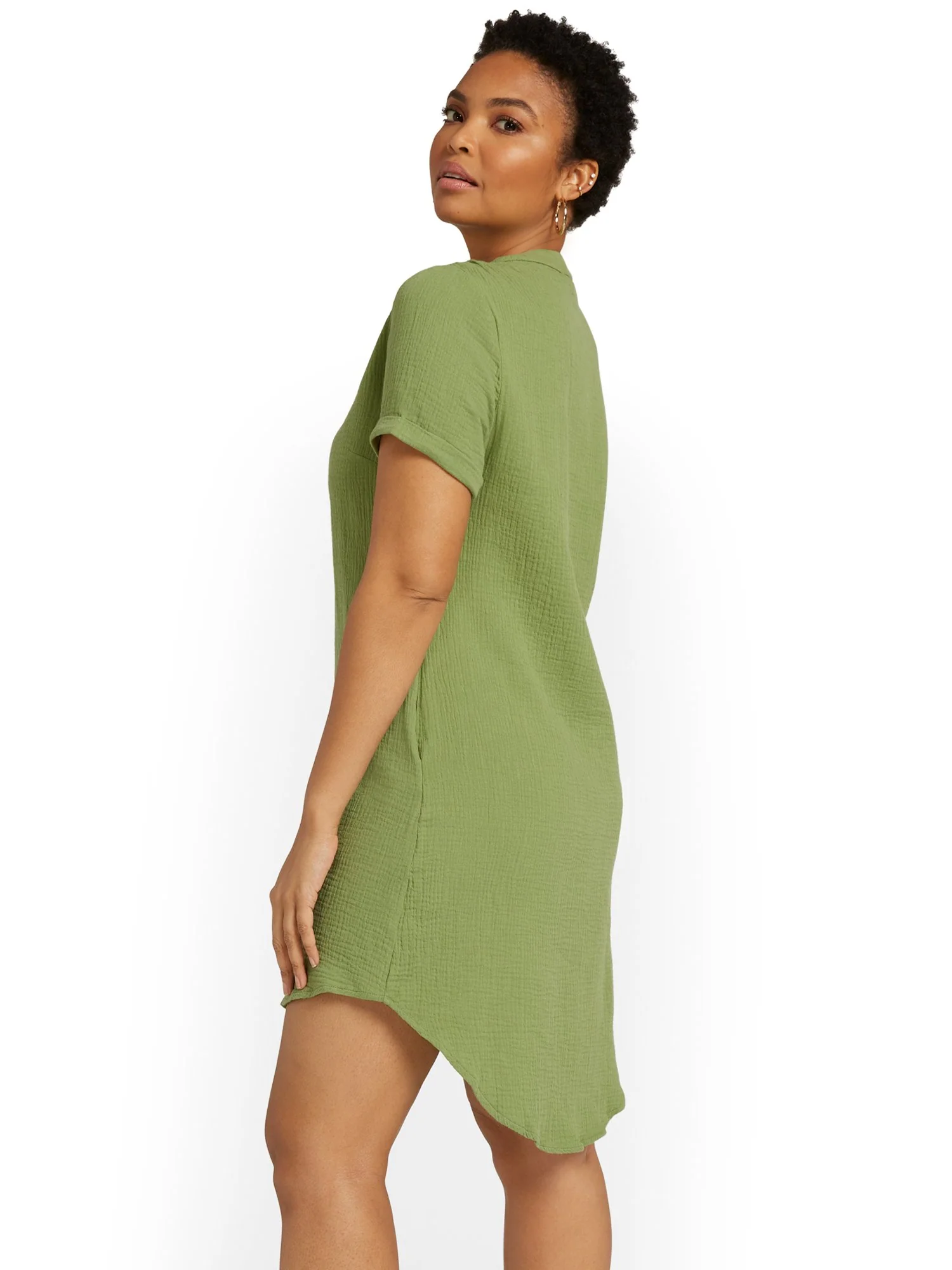Gauze Split-Neck Dress