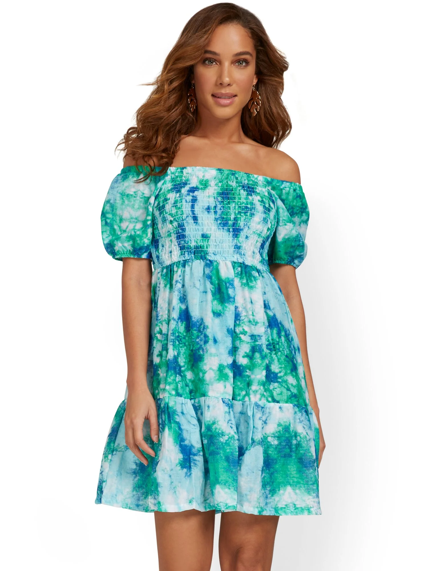 Gauze Tie-Dye Off-The-Shoulder Smocked Dress - Image 6