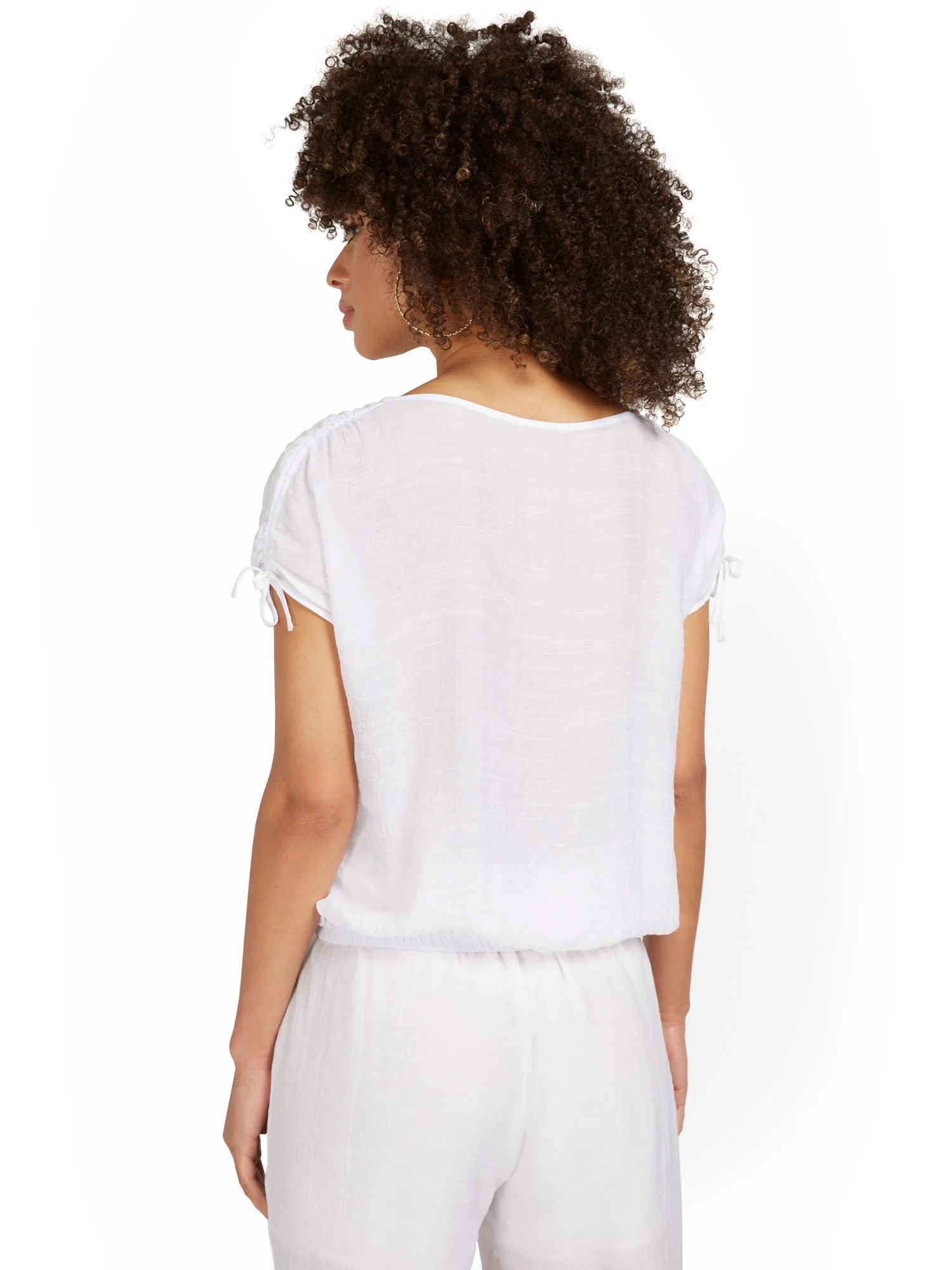 Gauze Tie-Sleeve V-Neck Top - Image 3