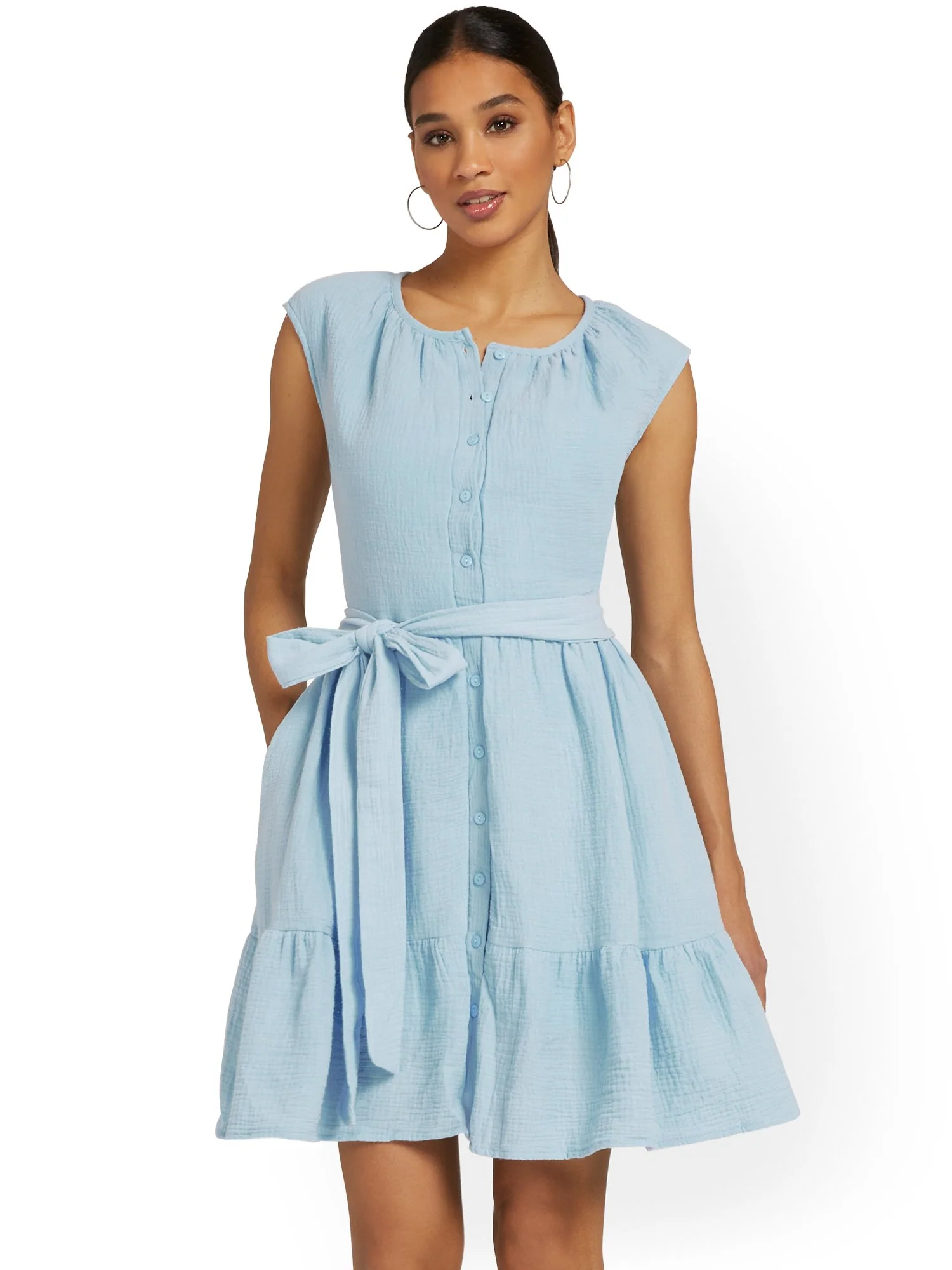 Gauze Tie-Waist Shirtdress - Image 6
