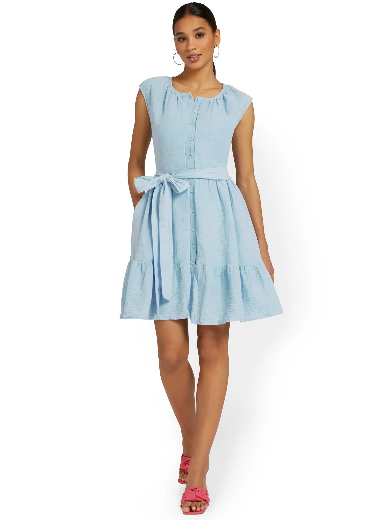 Gauze Tie-Waist Shirtdress - Image 7