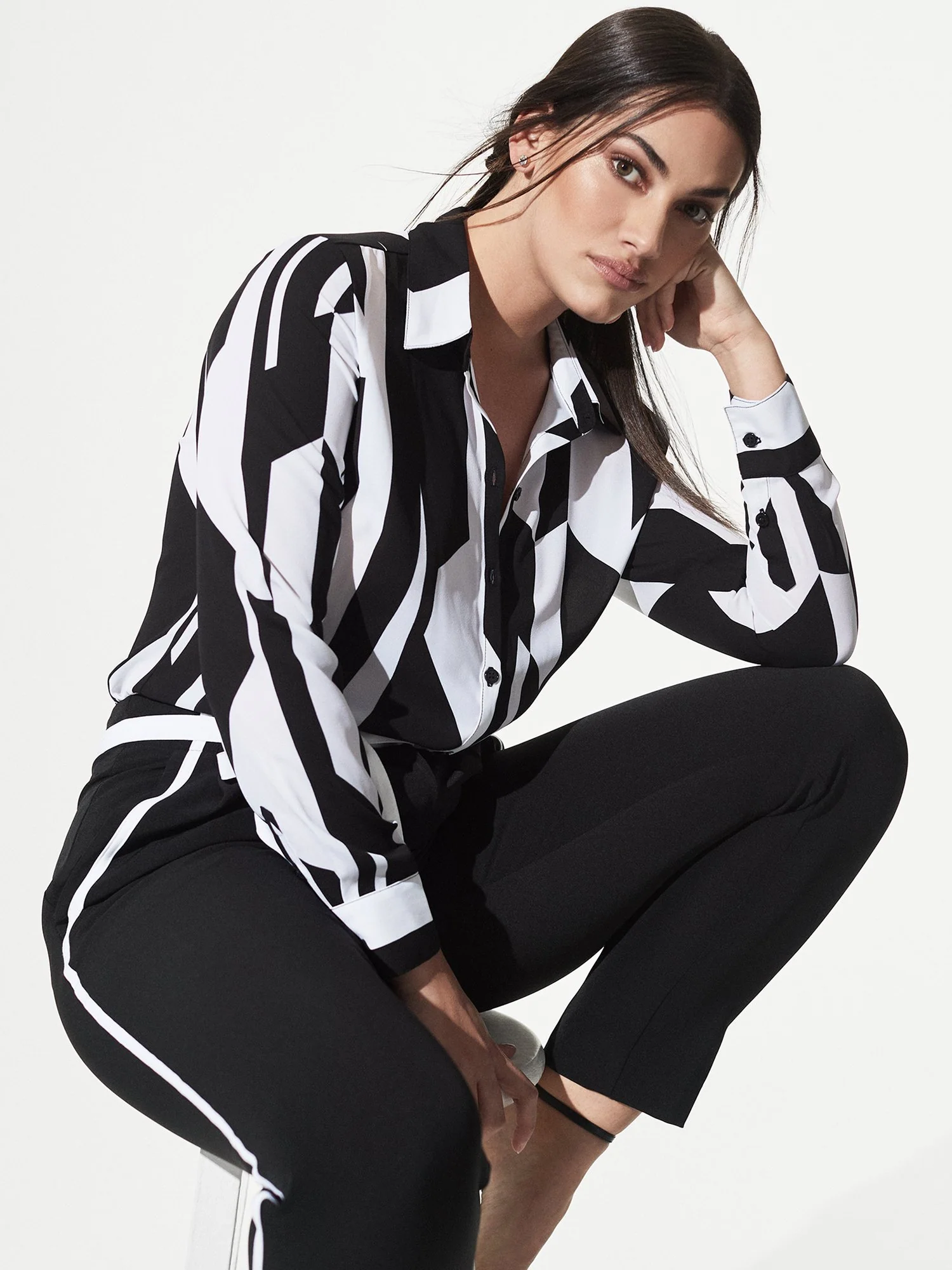 Geometric-Print Button-Front Blouse