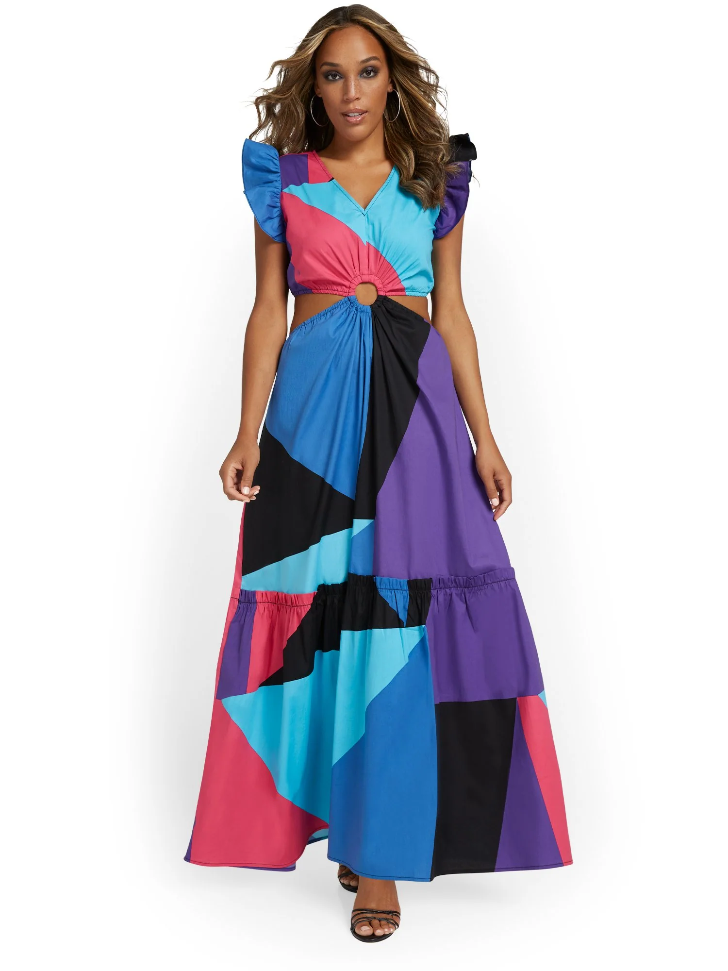 Geometric-Print Cut-Out Maxi Dress - Image 2