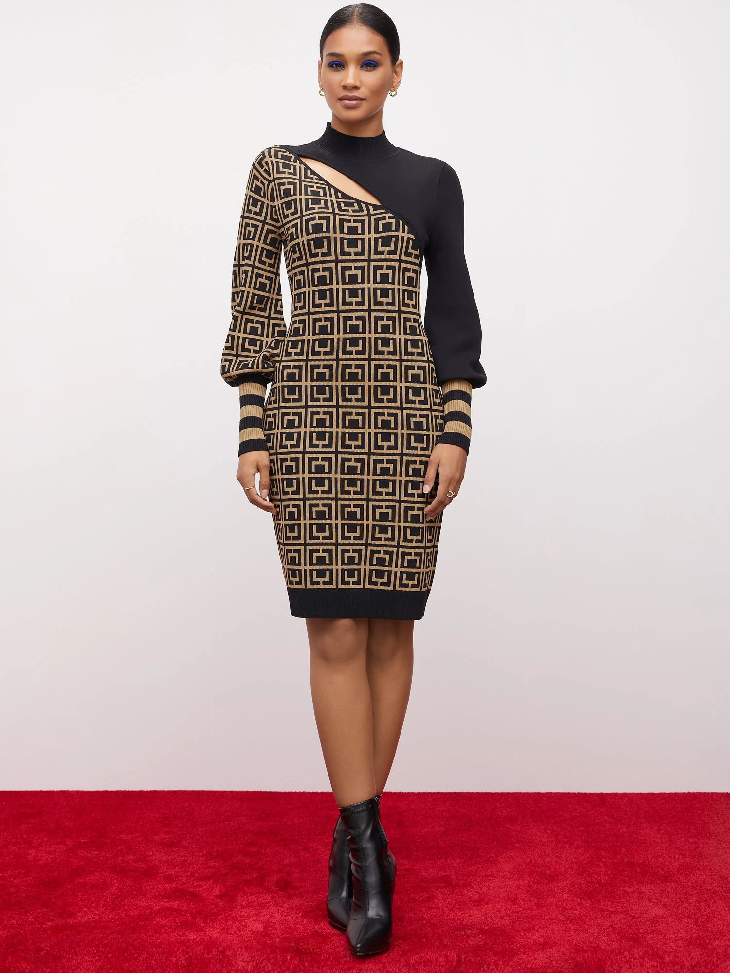 Geometric-Print Cut-Out Sheath Sweater Dress - Image 2