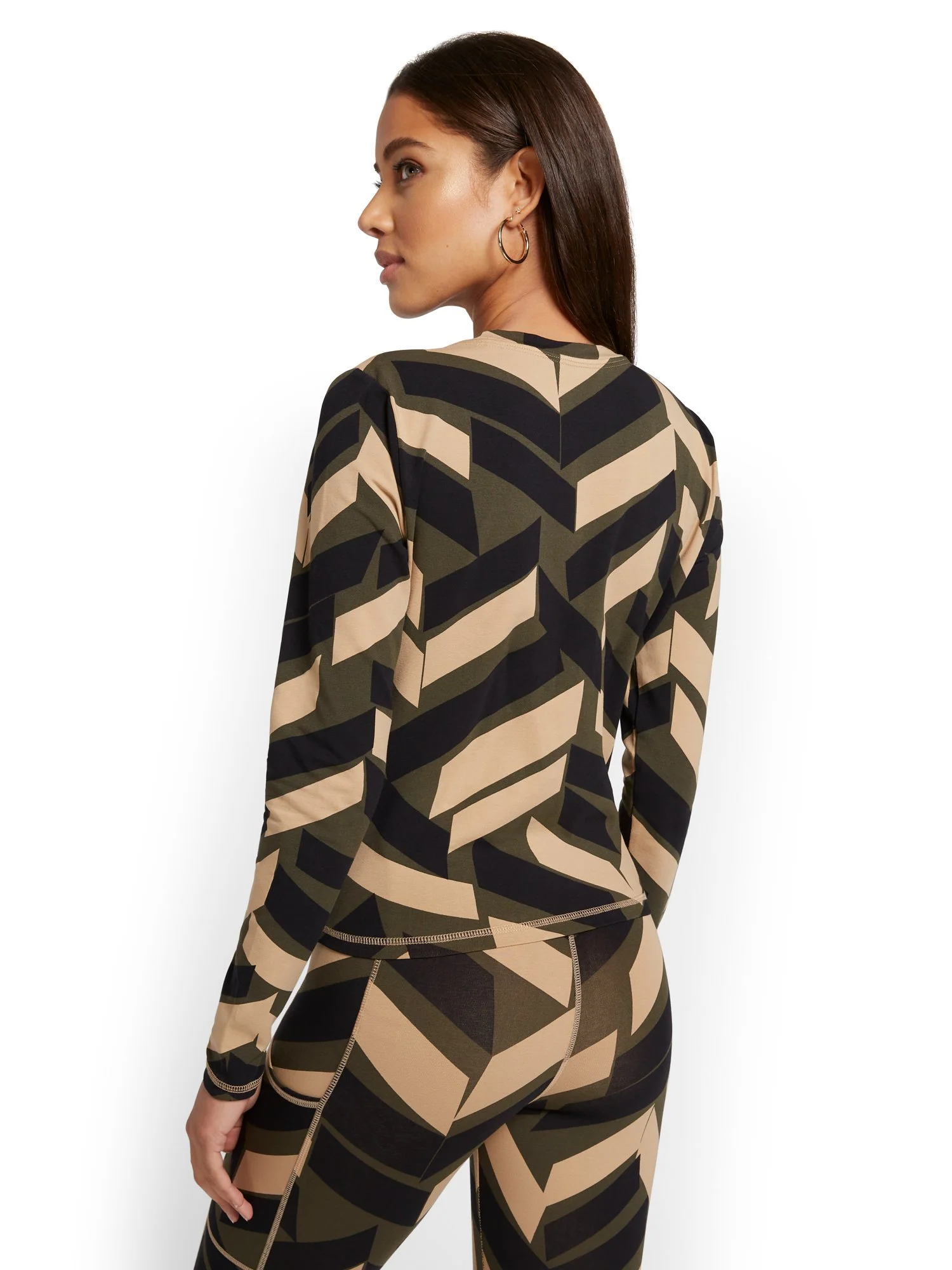 Geometric-Print Lace-Up Yoga Top - Image 3