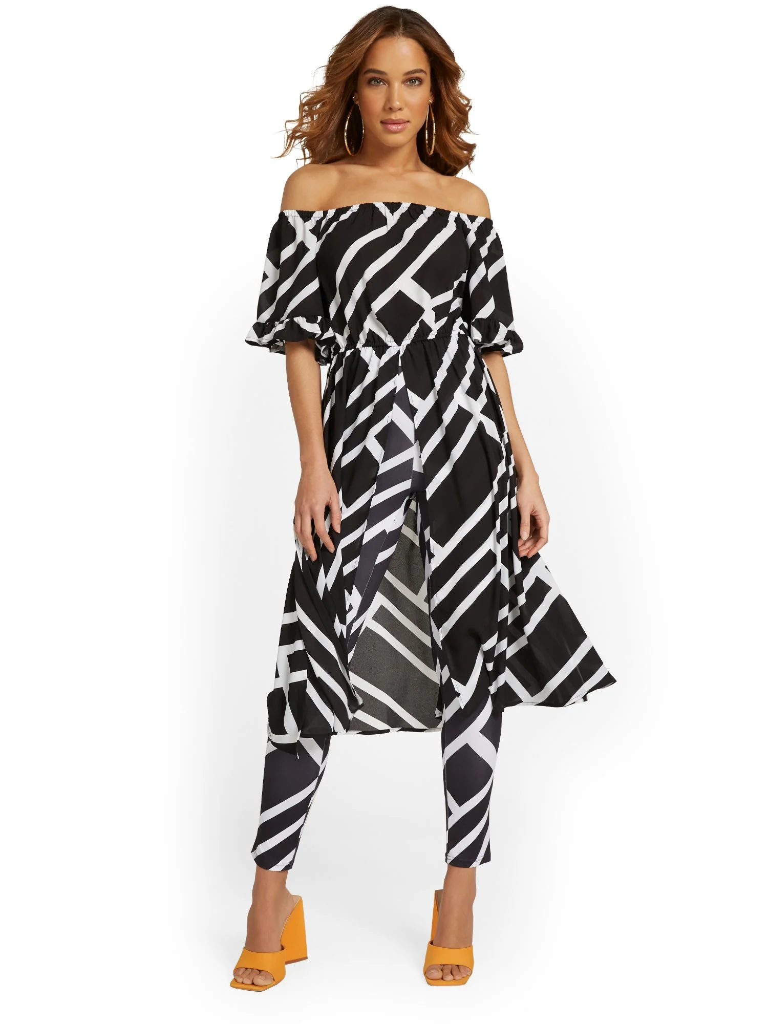 Geometric-Print Off-The-Shoulder Maxi Blouse - Image 2