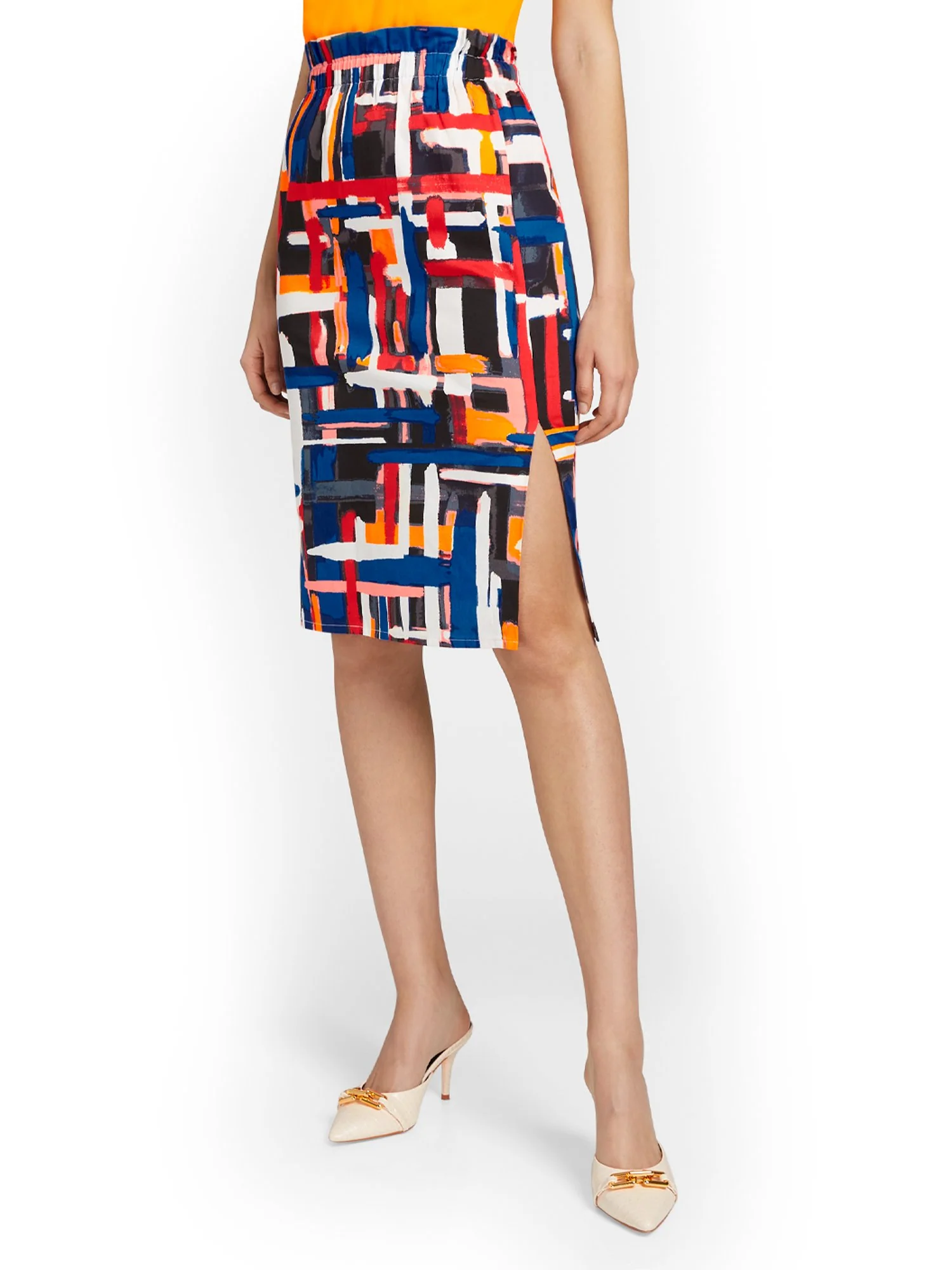 Geometric-Print Poplin Pencil Skirt - Image 2