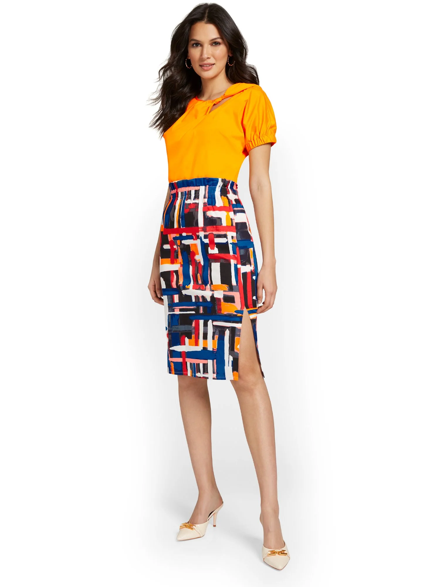 Geometric-Print Poplin Pencil Skirt - Image 3