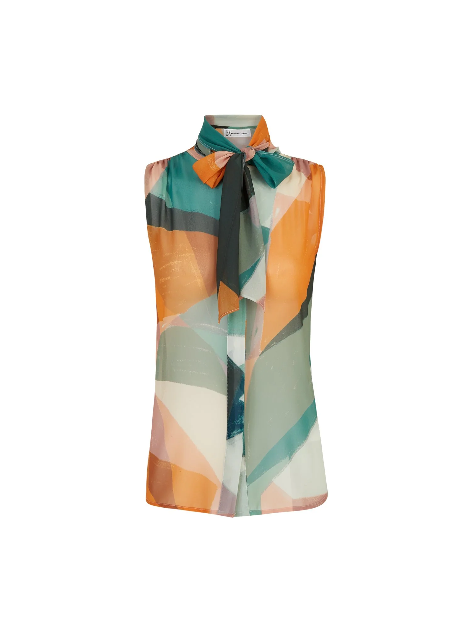 Geometric-Print Sleeveless Bow-Collar Blouse - The NY&C Legacy Collection - Image 2