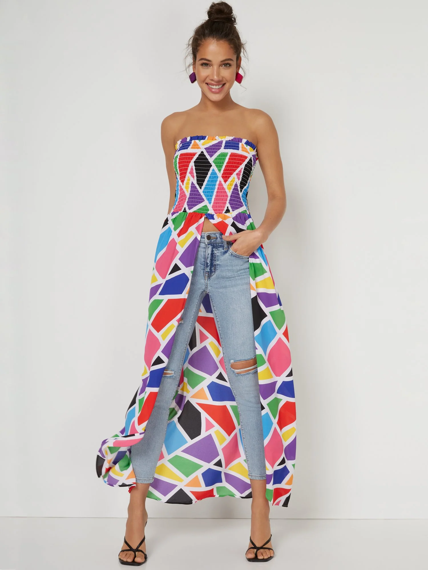 Geometric-Print Strapless Maxi Top - Image 2