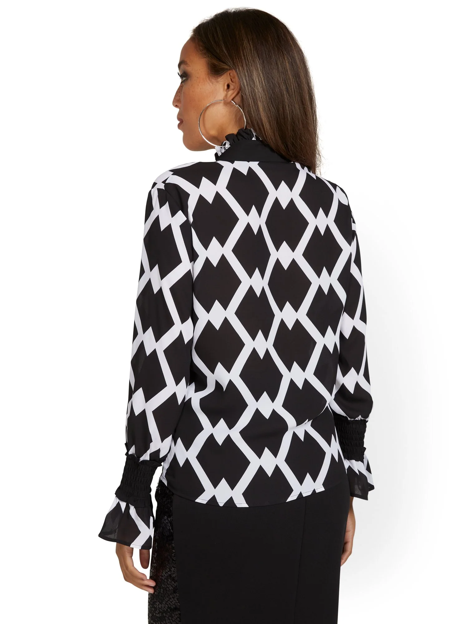 Geometric-Print Tie-Neck Blouse - Image 3