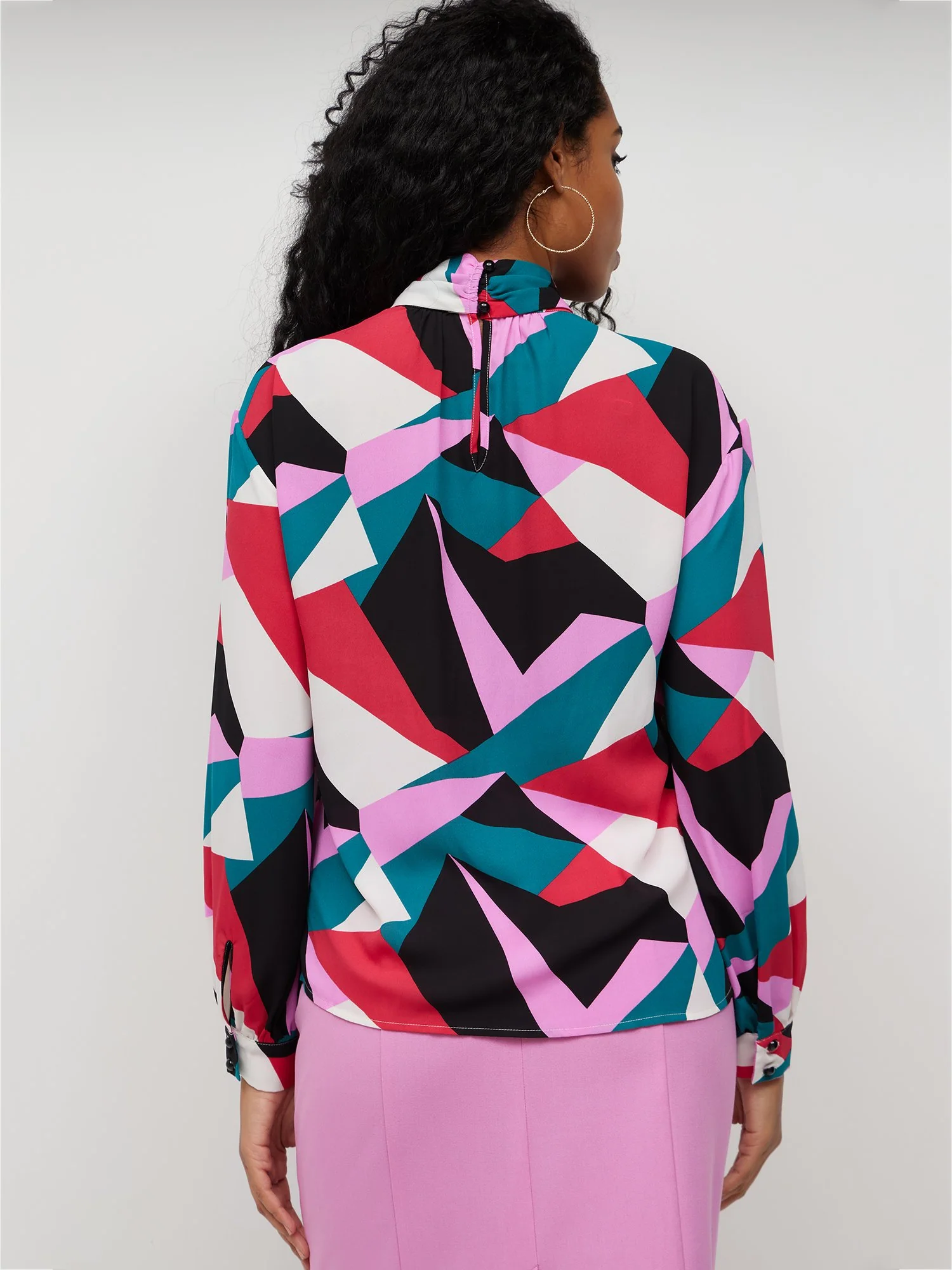Geometric-Print Tie-Neck Blouse - Image 2