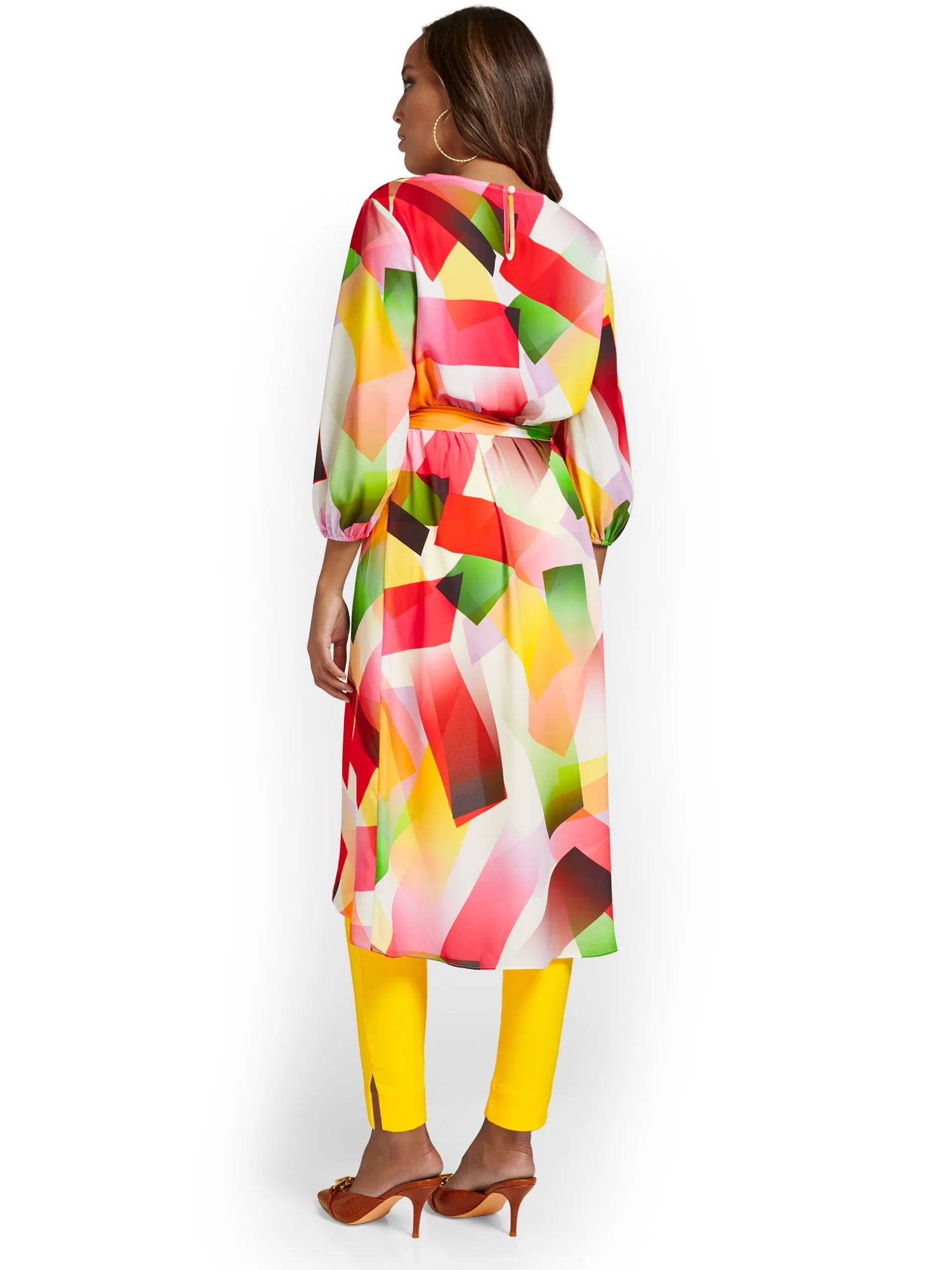 Geometric-Print Tie-Waist Maxi Blouse - Image 3