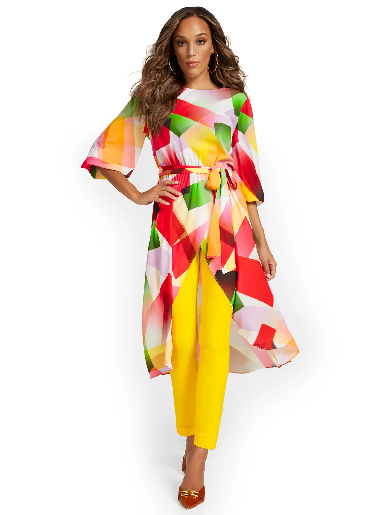 Geometric-Print Tie-Waist Maxi Blouse - Image 4