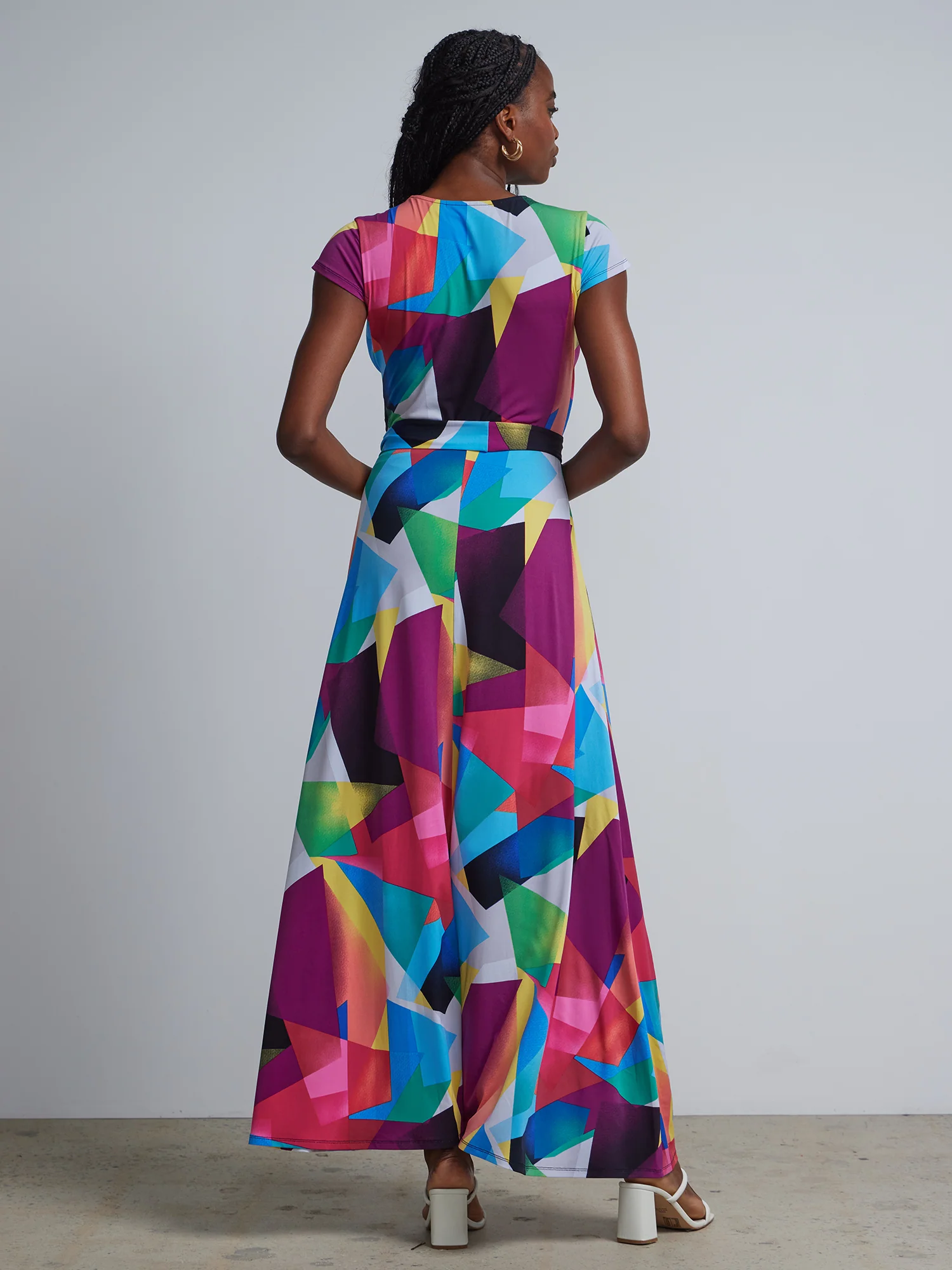 Geometric Print V-Neck Waist-Tie Maxi Dress - Image 3