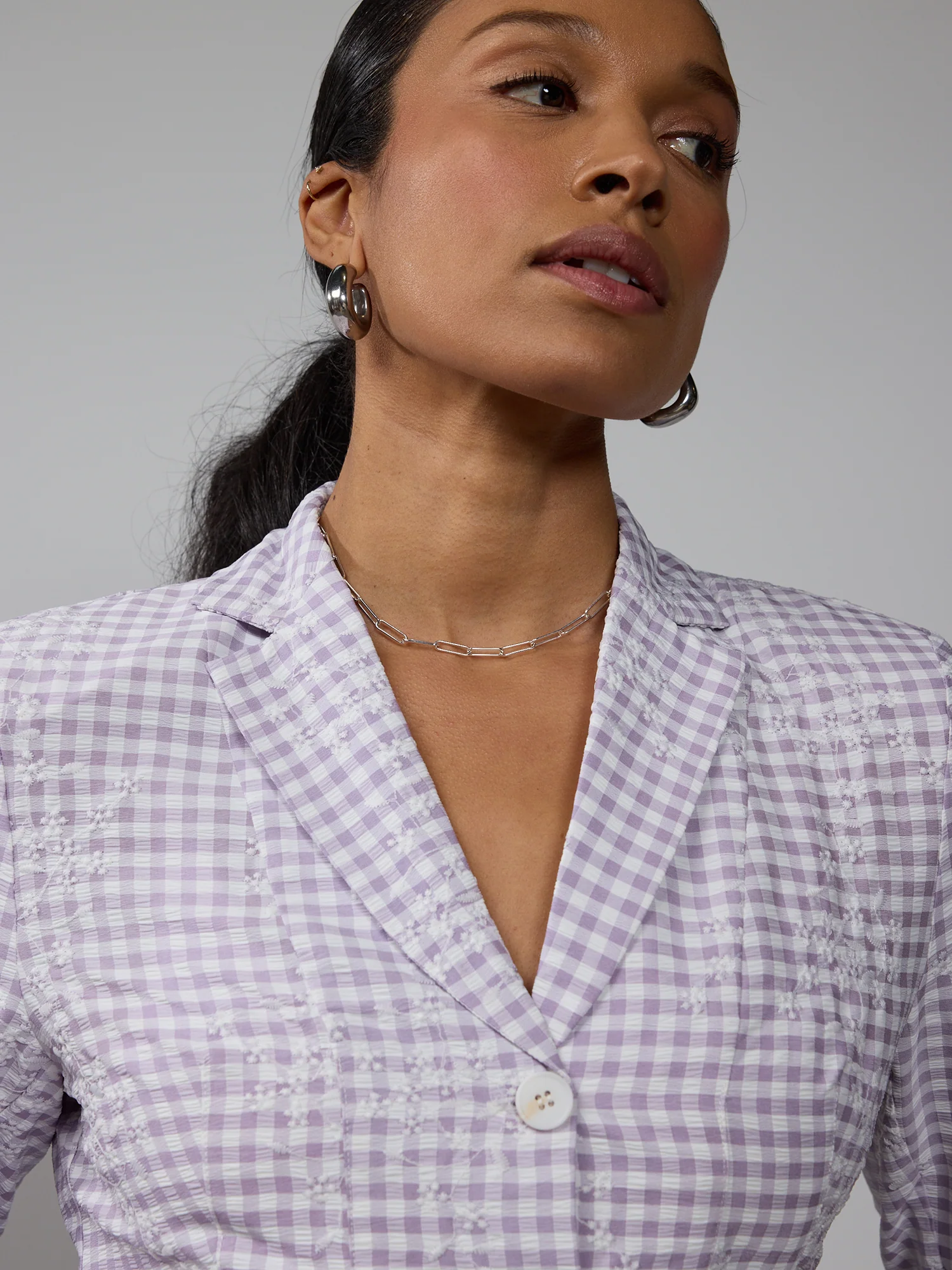 Embroidered Gingham Peplum Jacket - Image 10