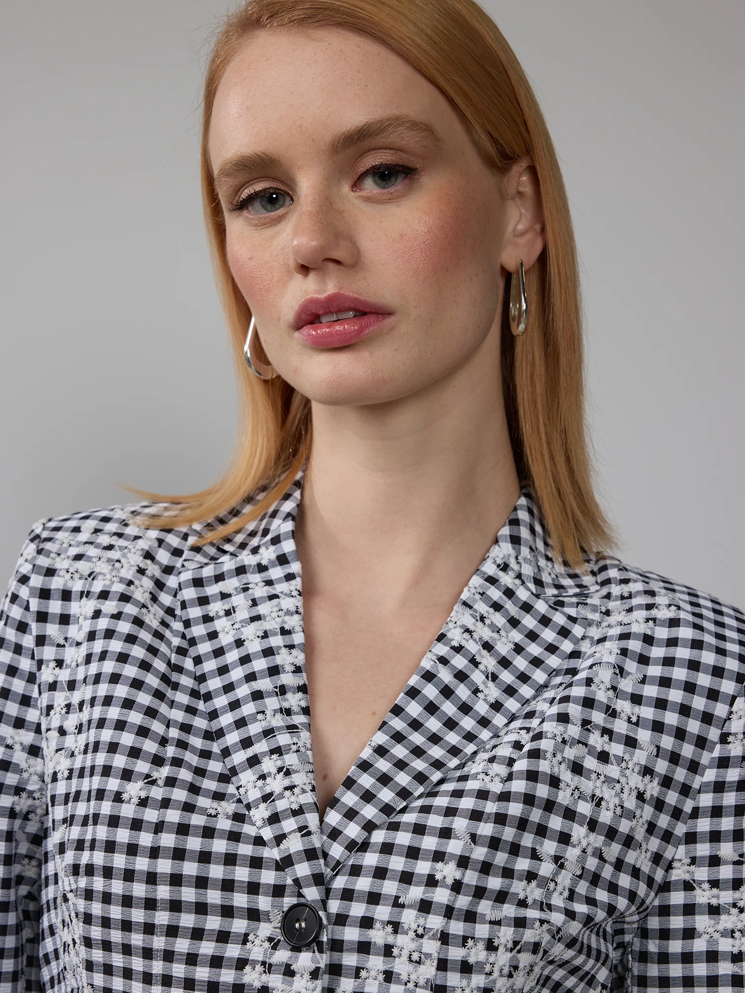 Embroidered Gingham Peplum Jacket - Image 4