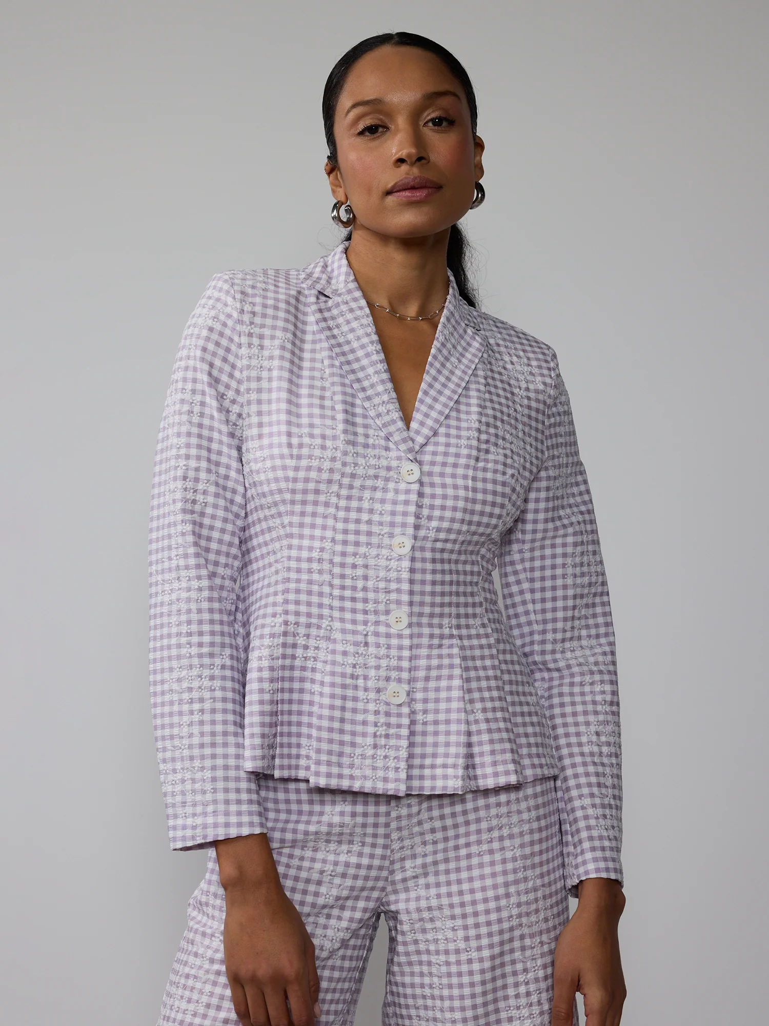 Embroidered Gingham Peplum Jacket - Image 7