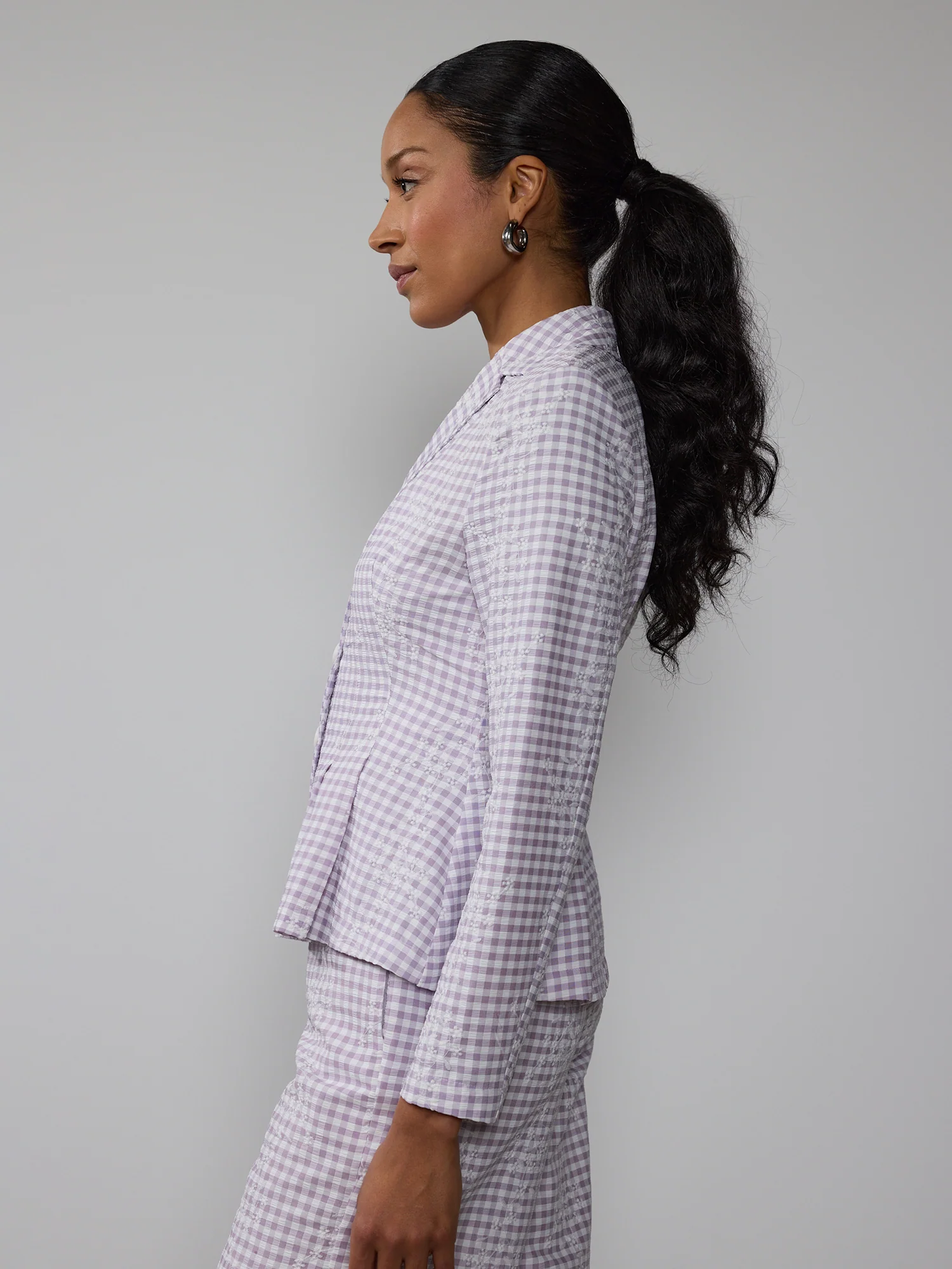 Embroidered Gingham Peplum Jacket - Image 8