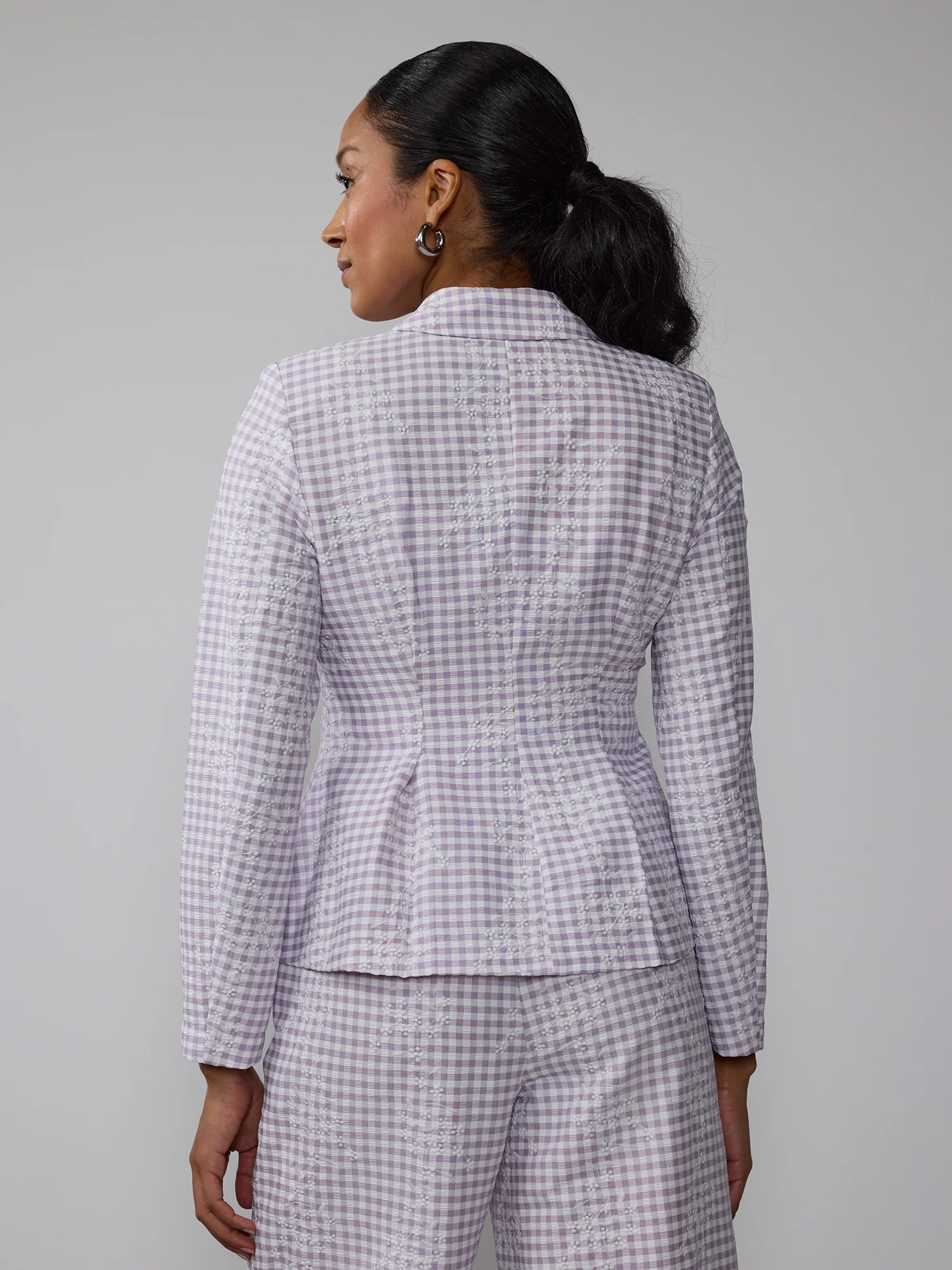 Embroidered Gingham Peplum Jacket - Image 9