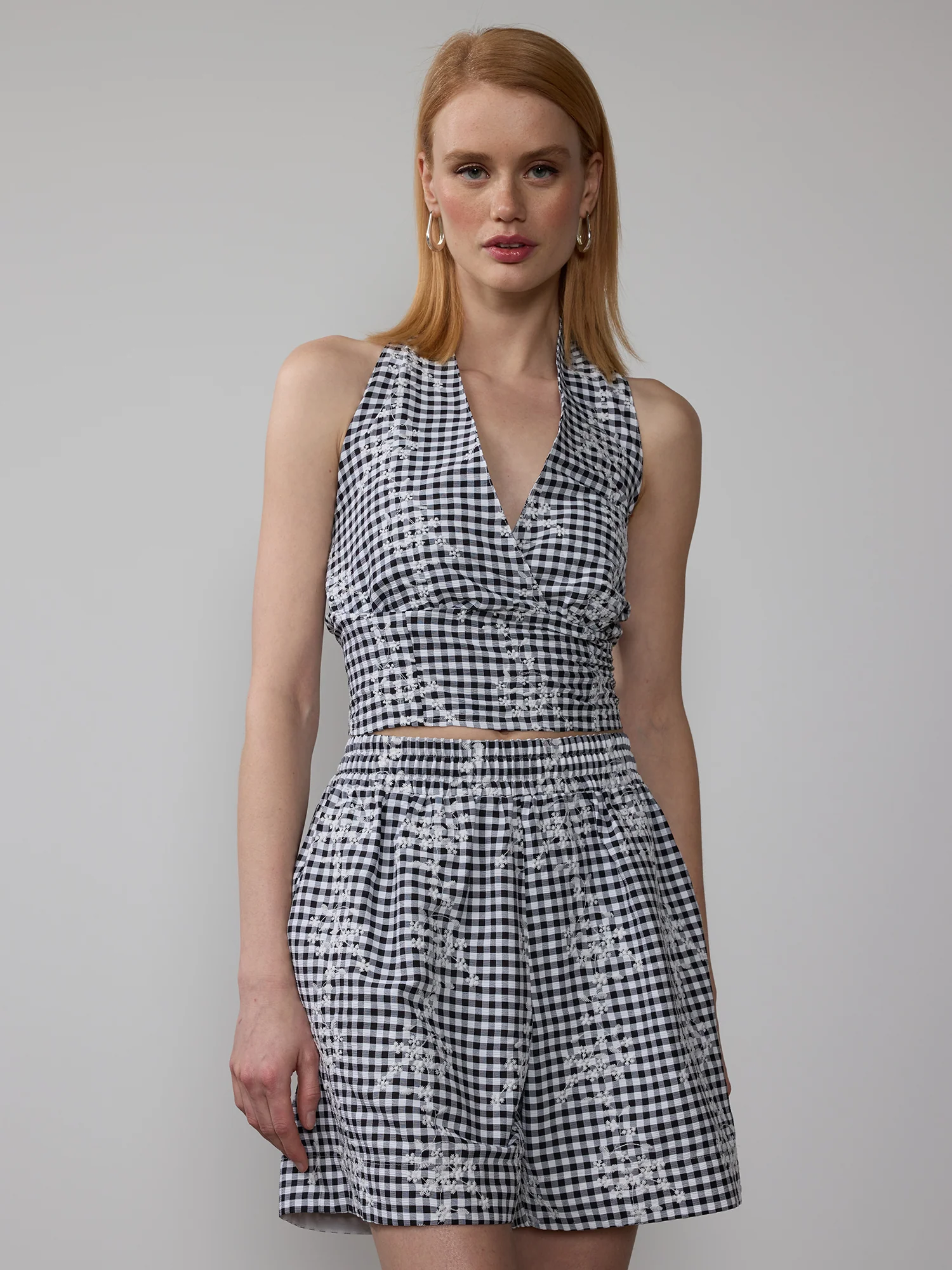 Gingham Check Embroidered Shorts