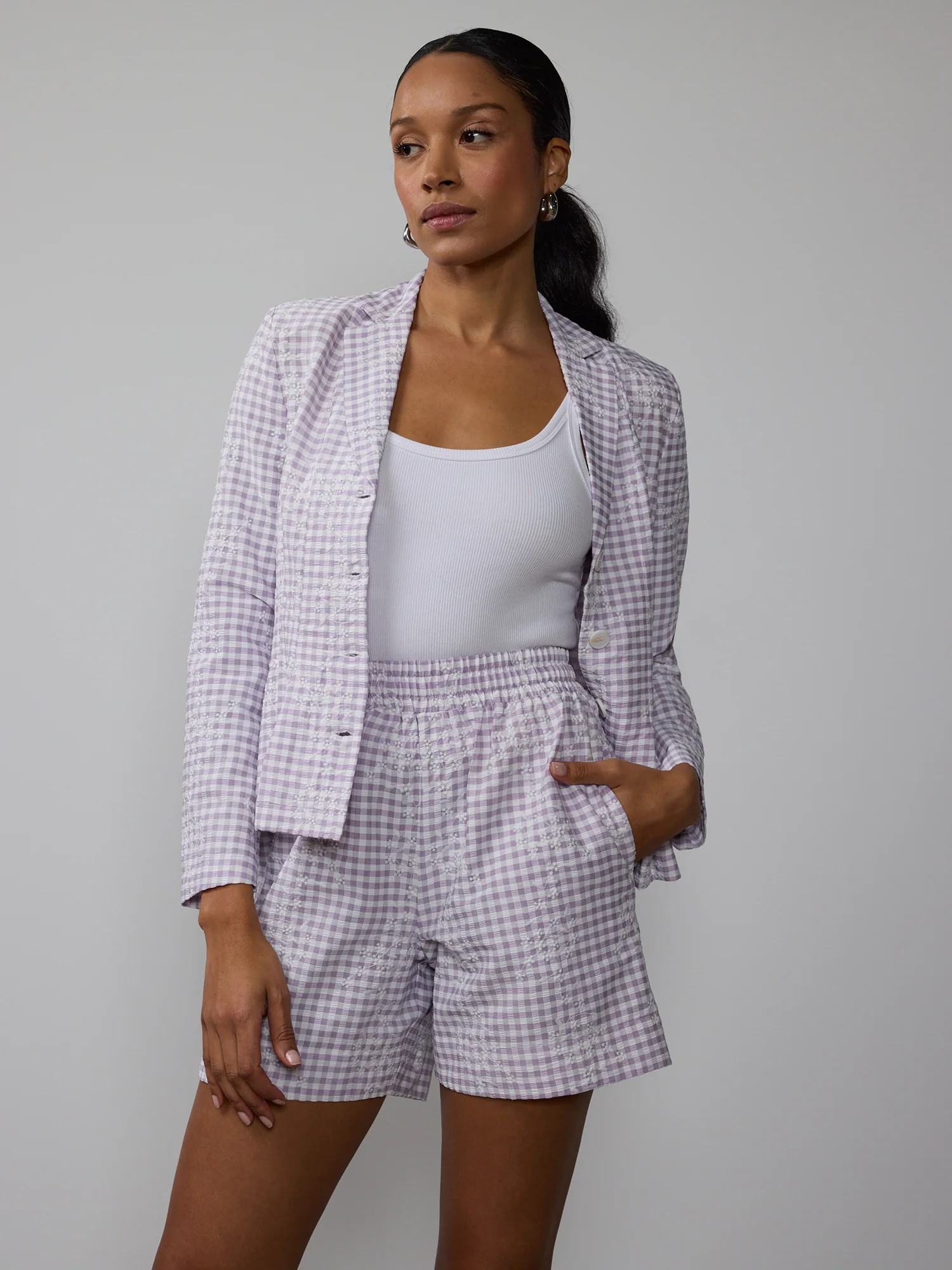 Gingham Check Embroidered Shorts - Image 6