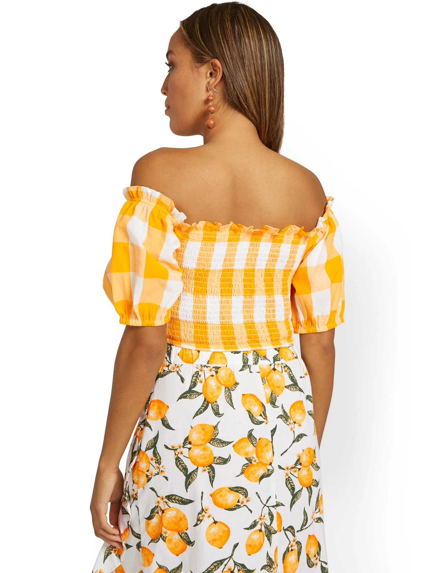 Gingham Off-The-Shoulder Smocked Top - Image 3