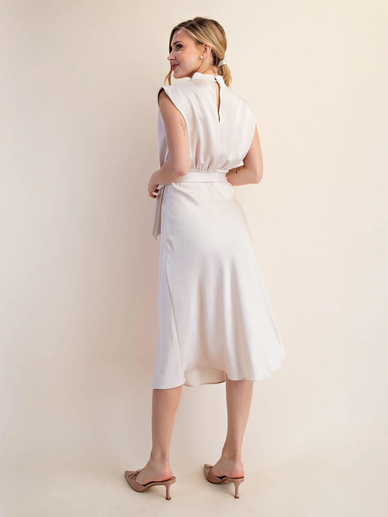 Cowl Neck Satin Midi Shift Dress - Image 20
