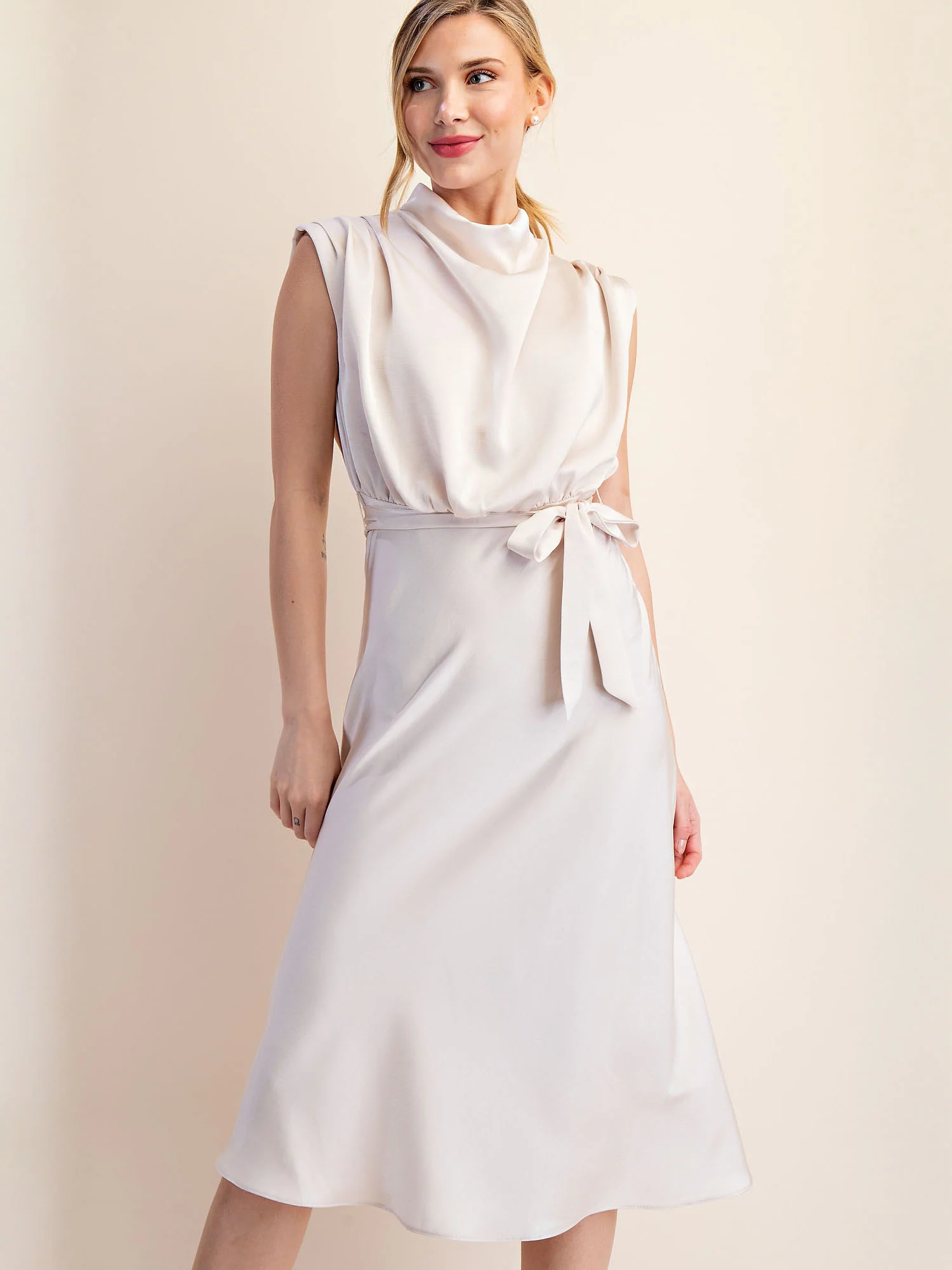 Cowl Neck Satin Midi Shift Dress - Image 22