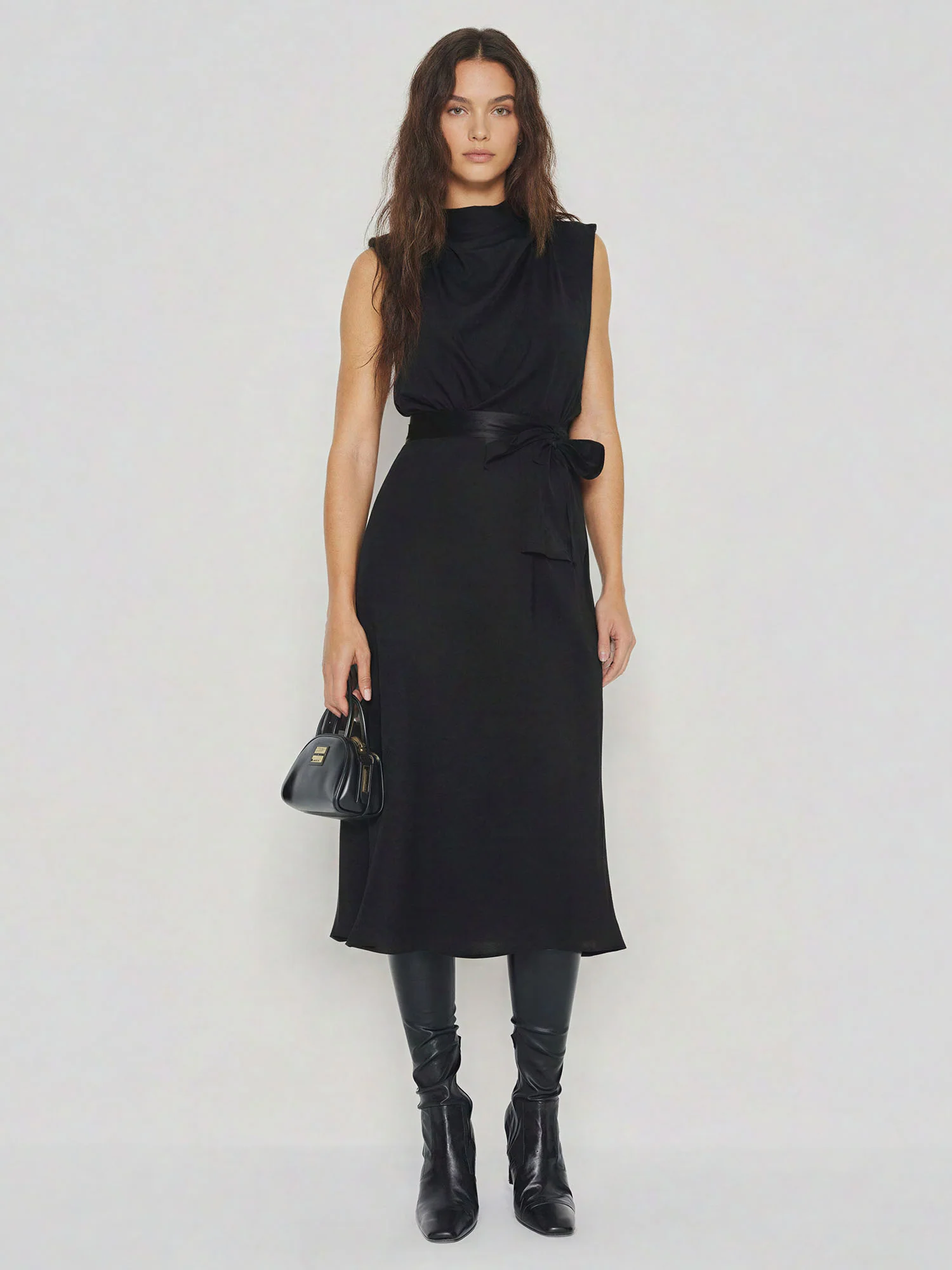 Cowl Neck Satin Midi Shift Dress - Image 3