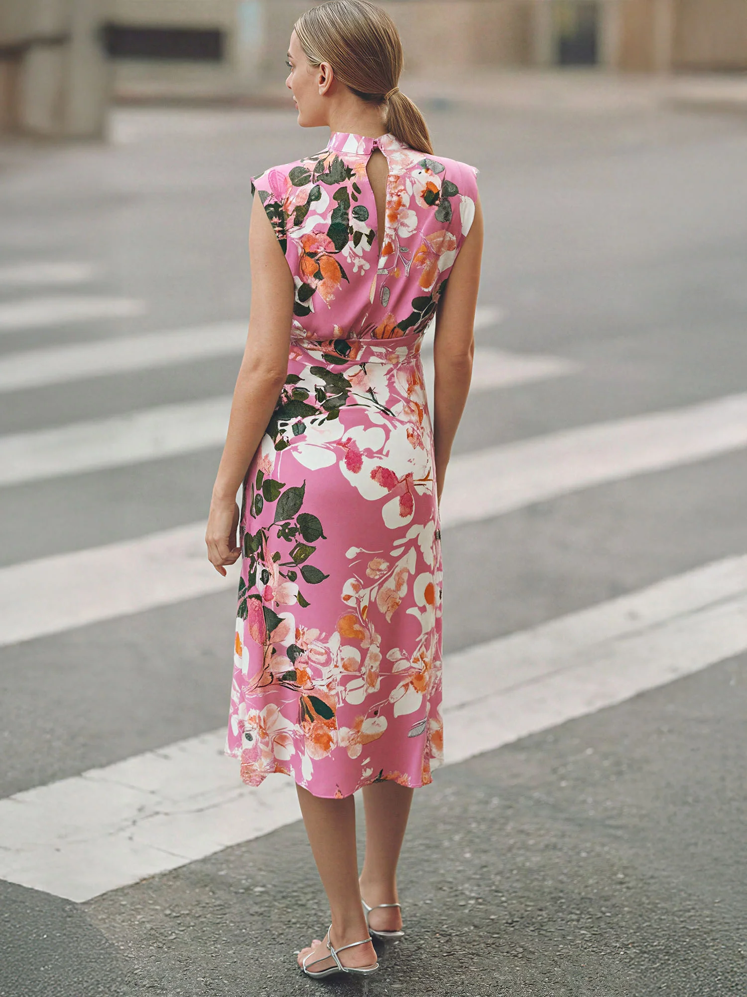 Floral Cowl Neck Satin Midi Shift Dress - Image 10