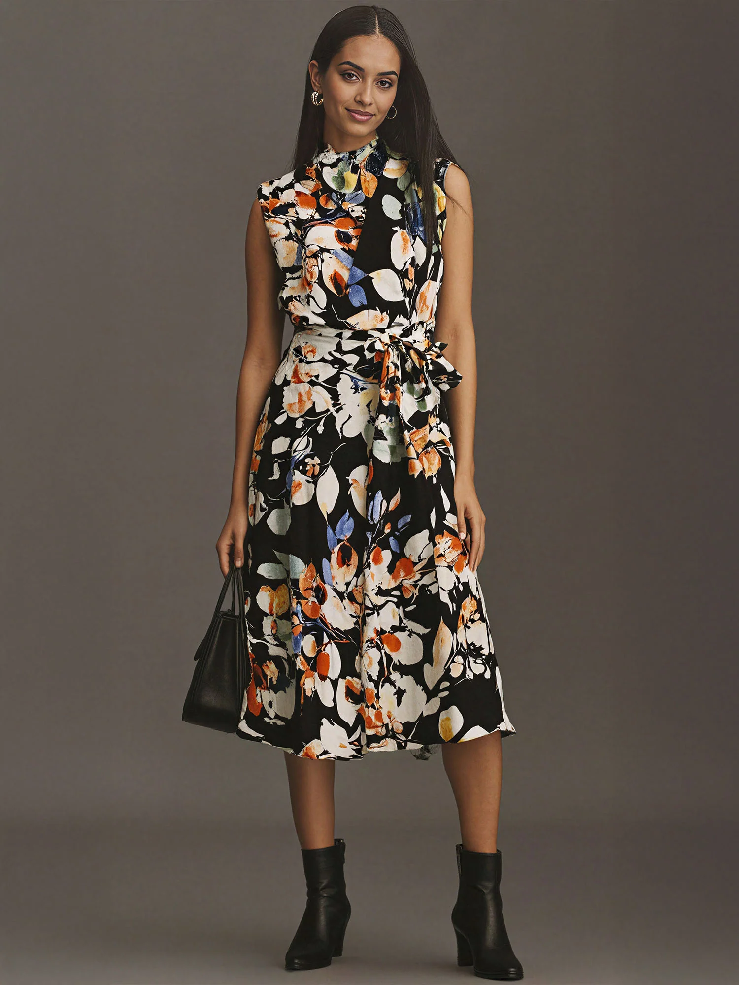 Floral Cowl Neck Satin Midi Shift Dress - Image 2