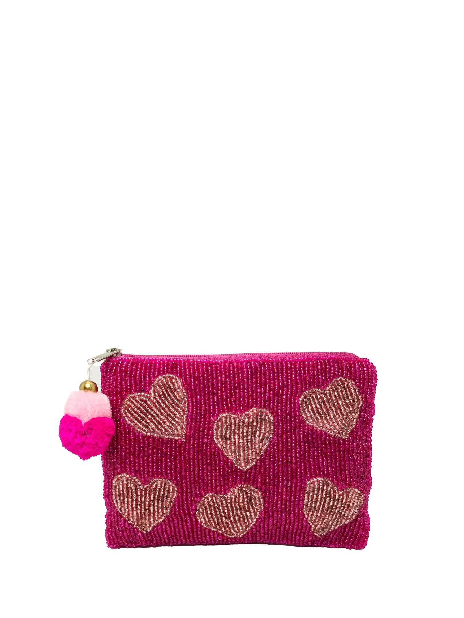 Gold & Fuchsia Multi-Heart Beaded Coin Pouch - Image 2