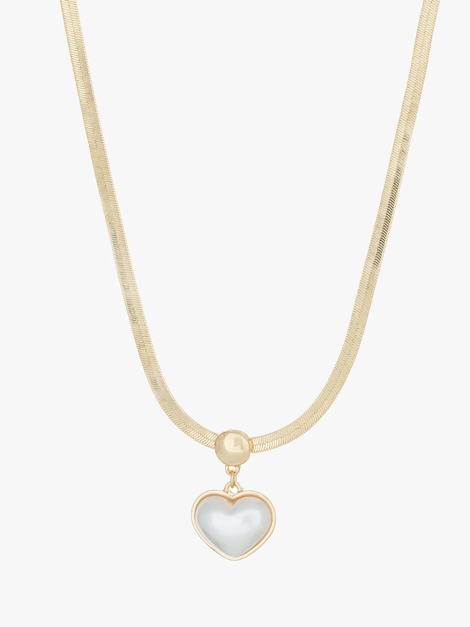 Gold Plated Heart Pendant Herringbone Chain Necklace - Image 2