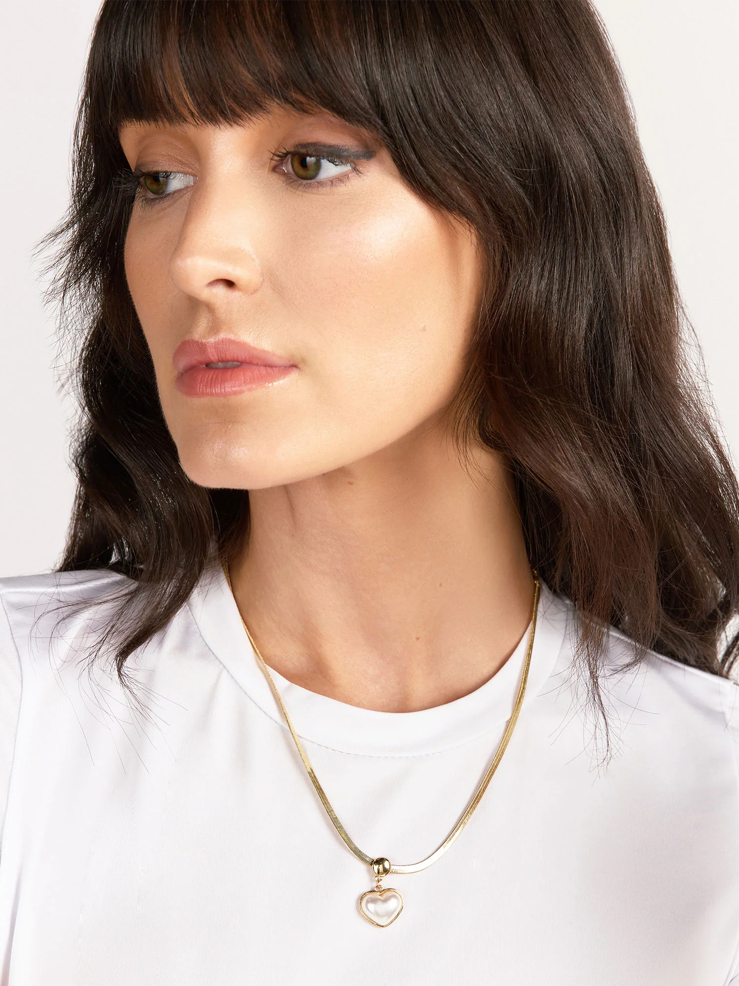 Gold Plated Heart Pendant Herringbone Chain Necklace - Image 3
