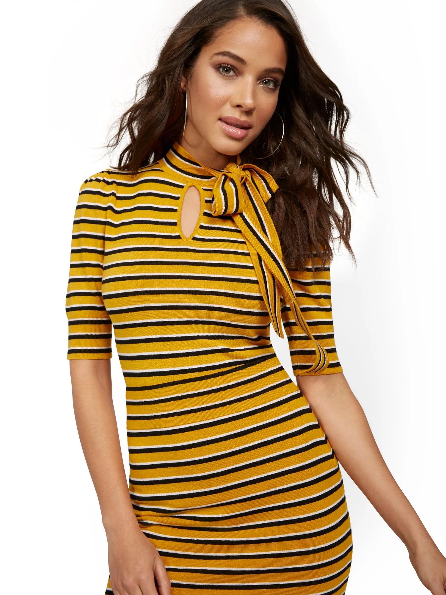 Gold Retro-Stripe Bow Sweater - Image 2